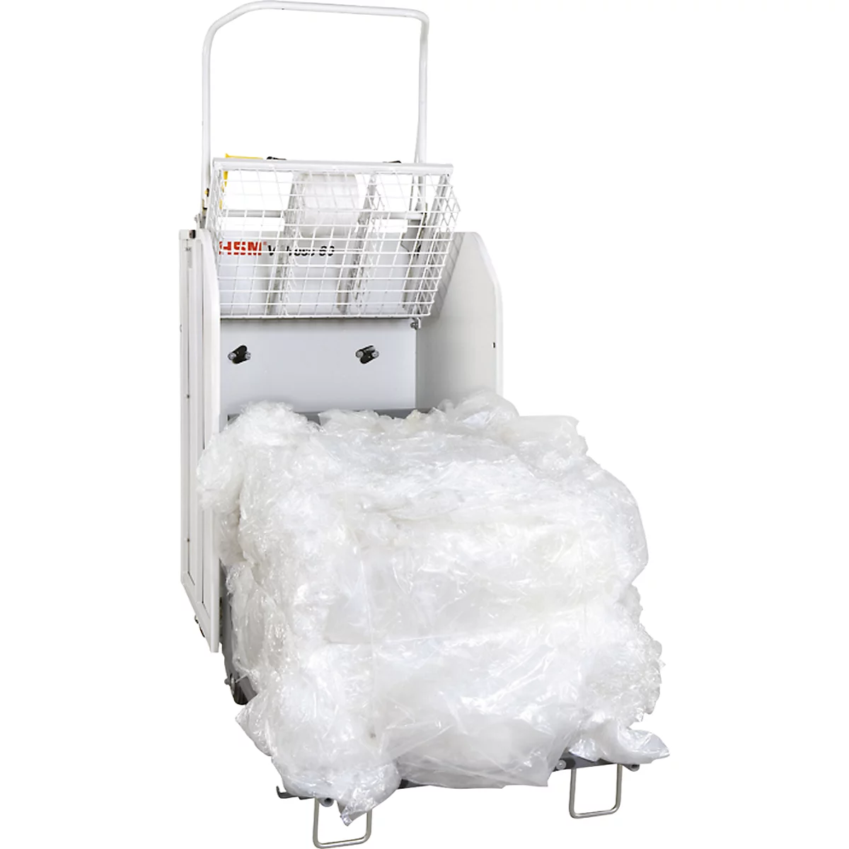 Balenpers HSM V-Press 60, handmatig, 3 dwarsgebonden banden voor balen tot 40 kg, met zwenk- en bokwielen