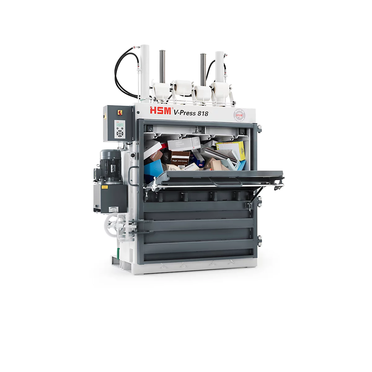 Balenpers HSM V-Press 818 plus, 4 verticale omsnoeringen voor balen tot 200 kg, perskracht 185 kN, TorsionControlSystem, vulklep