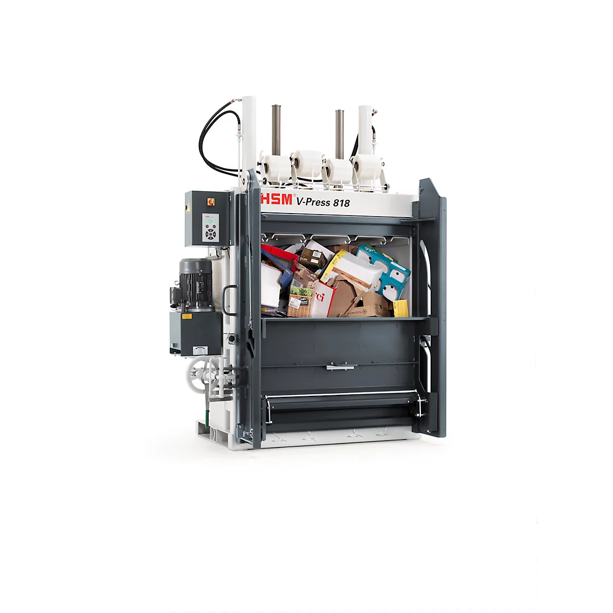 Balenpers HSM V-Press 818 plus, 4 verticale omsnoeringen voor balen tot 200 kg, perskracht 185 kN, TorsionControlSystem, vulklep