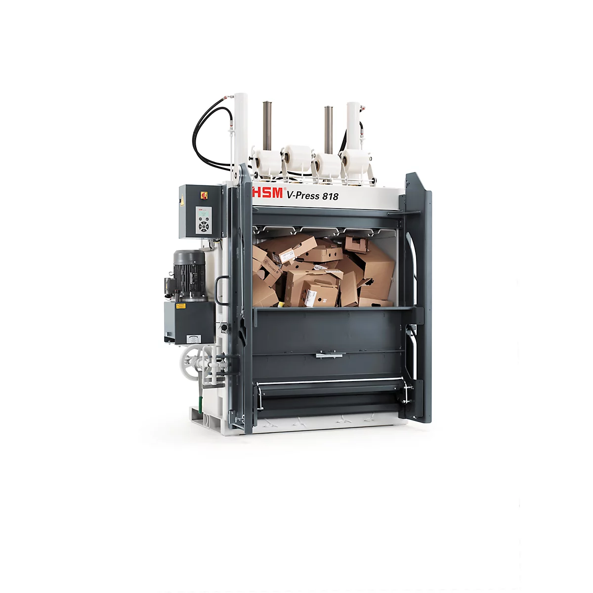 Balenpers HSM V-Press 818 plus, 4 verticale omsnoeringen voor balen tot 200 kg, perskracht 185 kN, TorsionControlSystem, vulklep