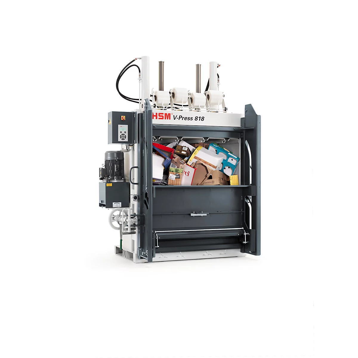 Balenpers HSM V-Press 818 plus pro, 4 verticale omsnoeringen voor balen tot 200 kg, perskracht 185 kN, TorsionControlSystem, schuifdeur