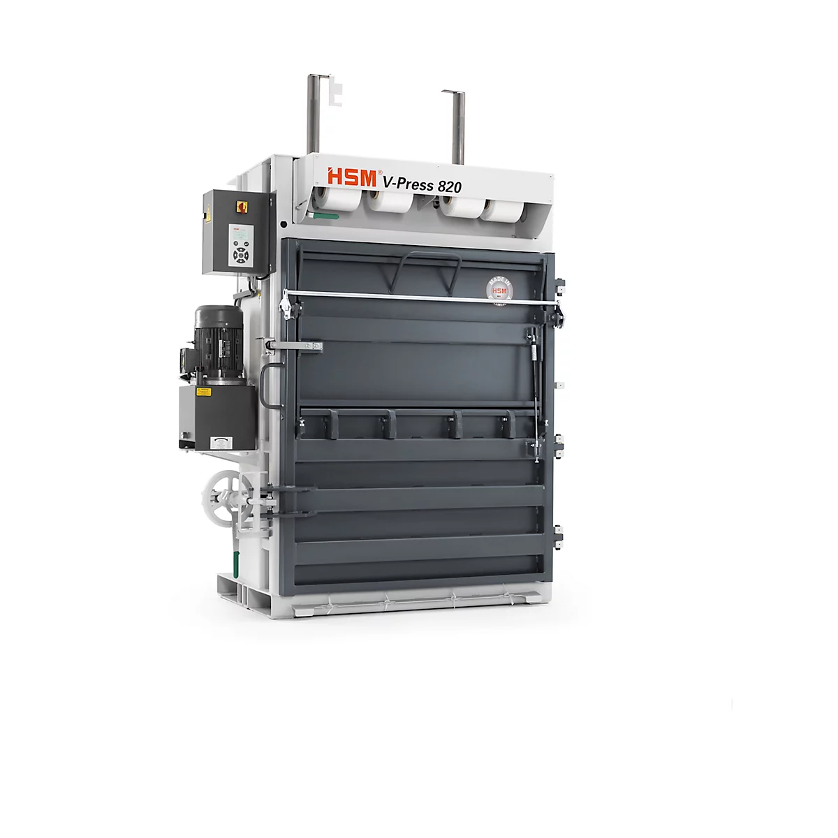 Balenpers HSM V-Press 820 plus, 4 verticale banden voor balen tot 250 kg, perskracht 178 kN, vulklep