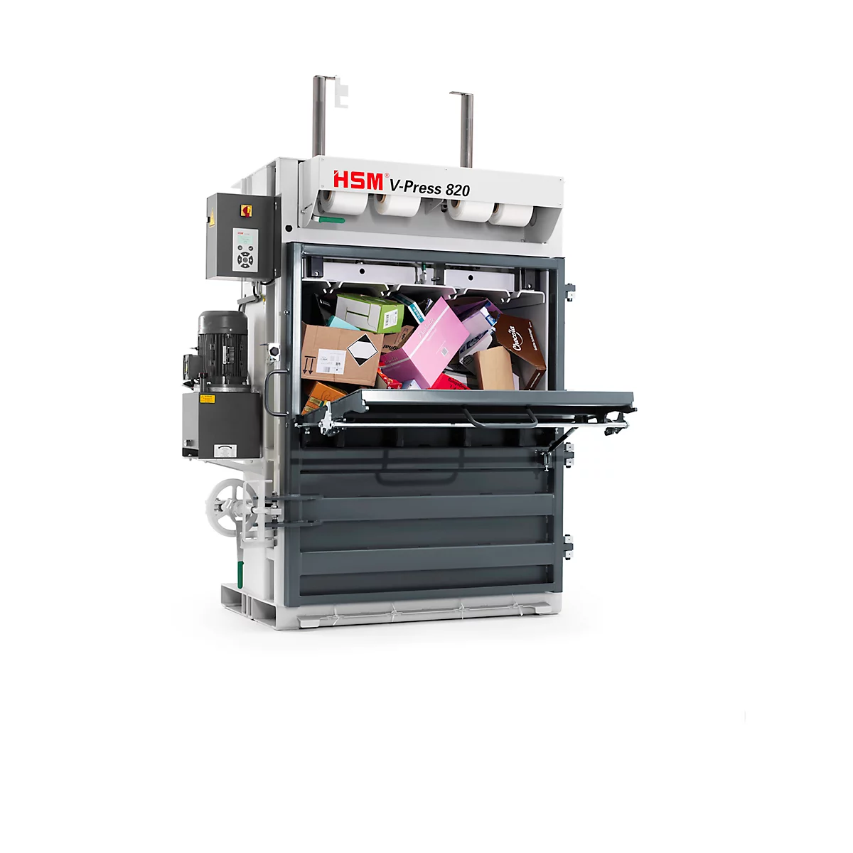 Balenpers HSM V-Press 820 plus, 4 verticale banden voor balen tot 250 kg, perskracht 178 kN, vulklep