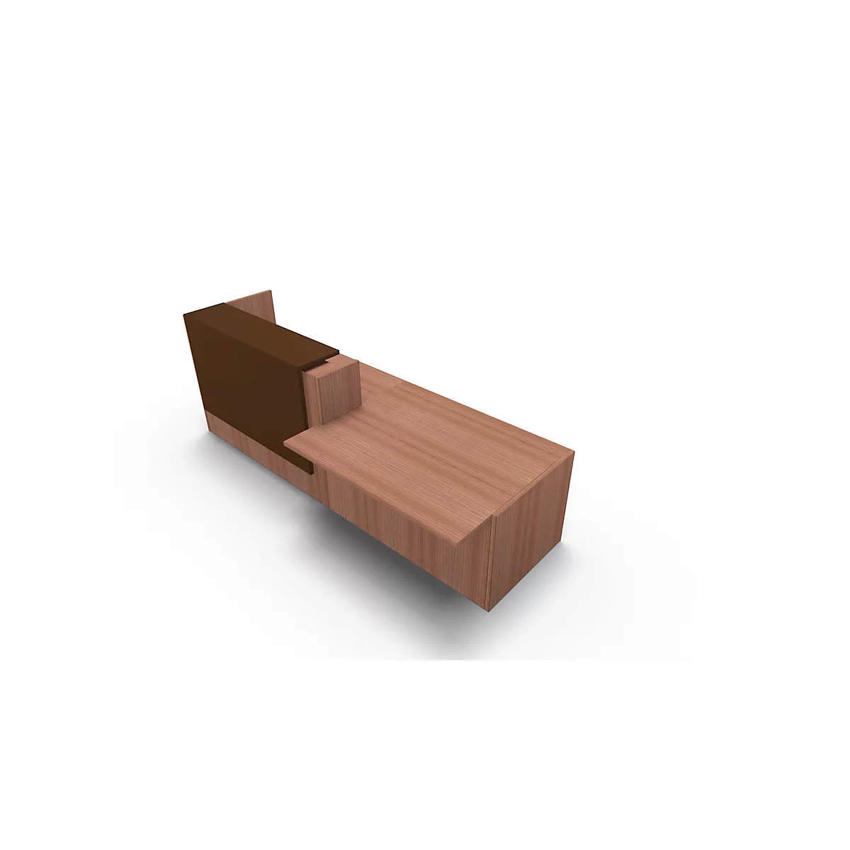 Balie Spezia, opbergplek, links, B 3060 x D 1125 x H 1130 mm, notenhout-Canaletto-patroon/leder bruin