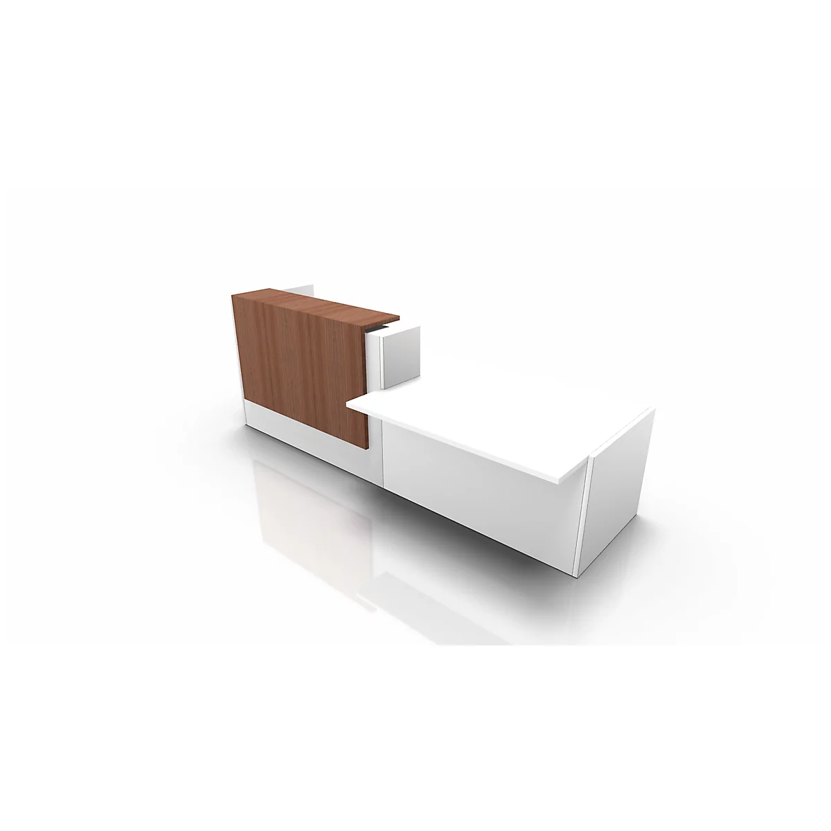 Balie Spezia, opbergplek, links, B 3060 x D 1125 x H 1130 mm, wit/Canaletto-noot