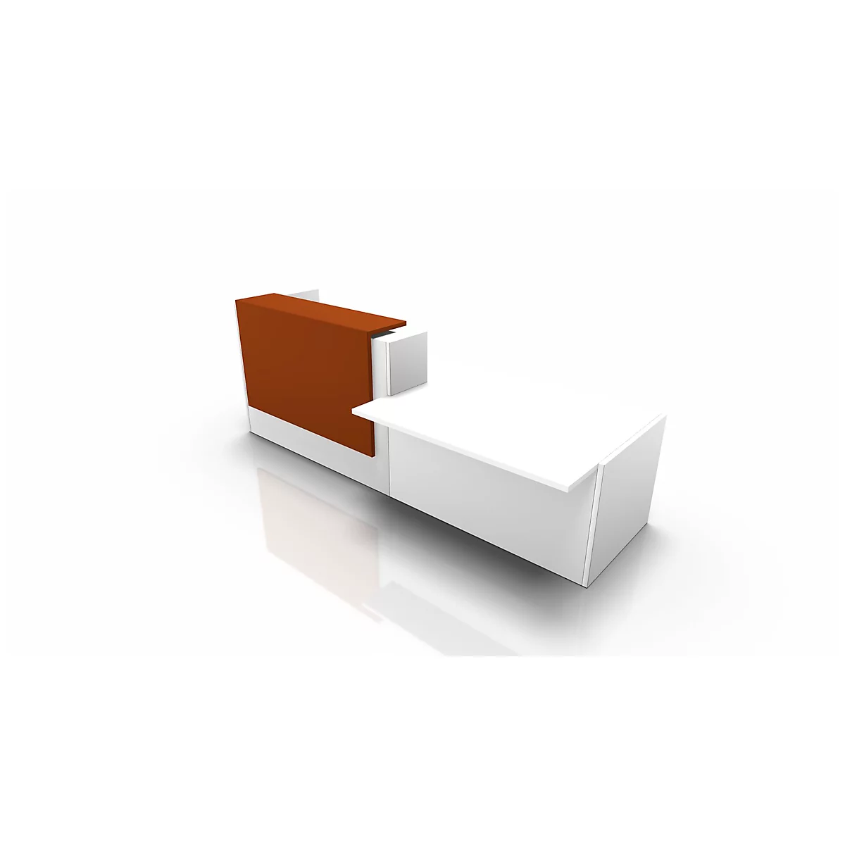 Balie Spezia, opbergplek, links, B 3060 x D 1125 x H 1130 mm, wit/oranje