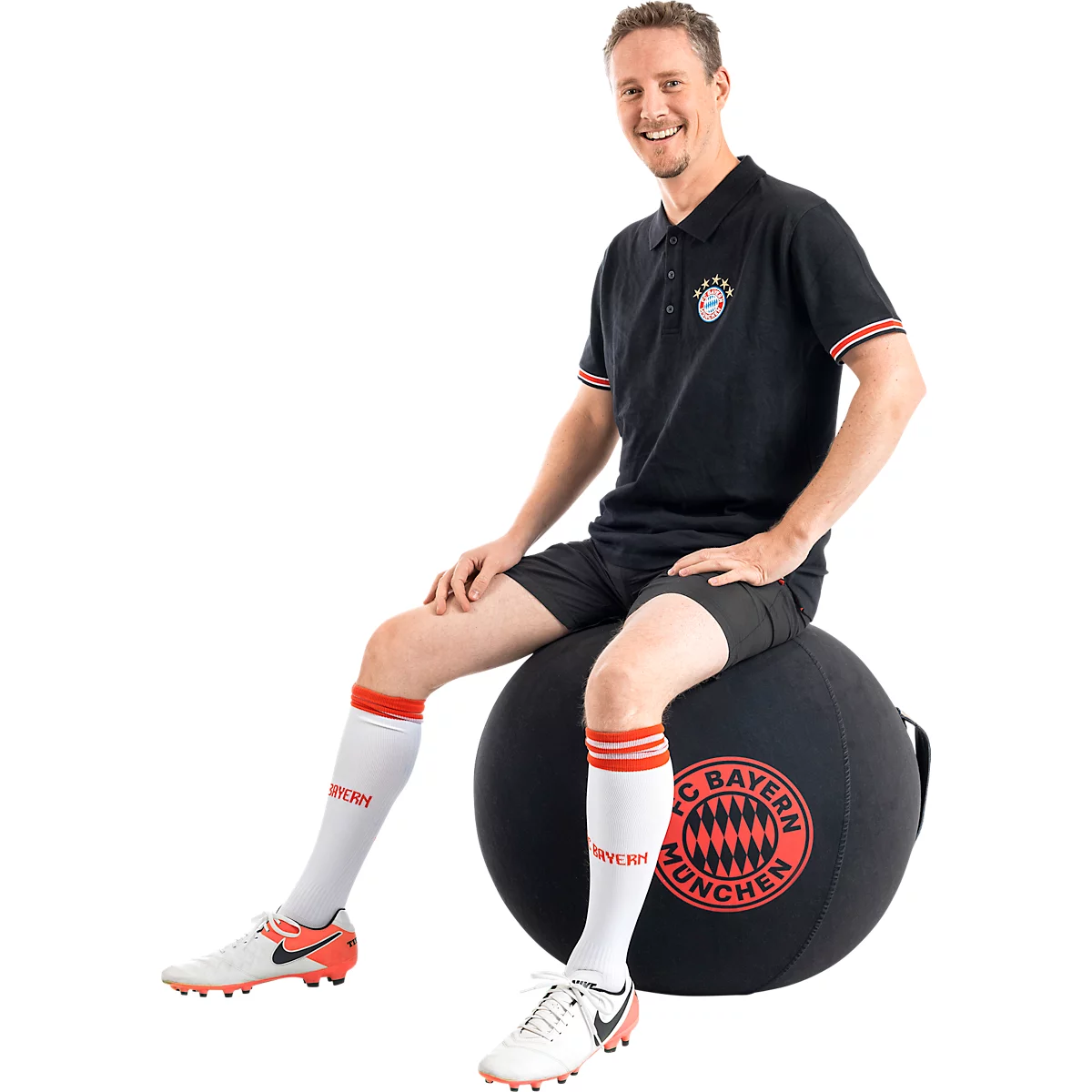 Balle d'assise, avec logo FCB, produit officiel de licence, avec poignée, Ø env. 650 mm, polyester &amp; PVC, noir