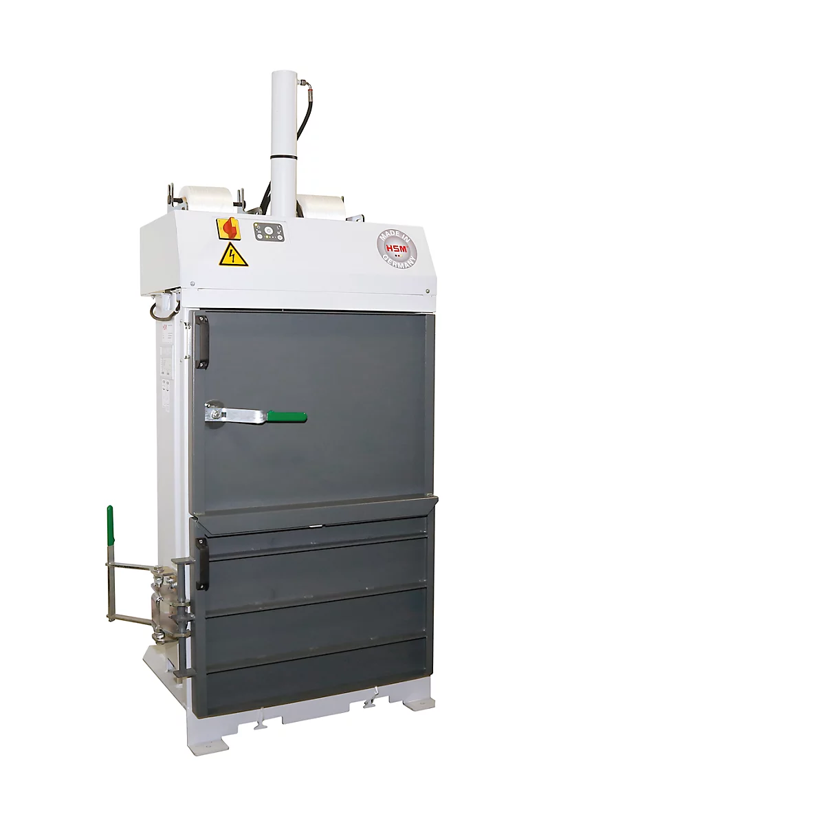Ballenpresse HSM V-Press 503 eco, 2 vertikale Umreifungen, geeignet für Ballenentnahmewagen, Presskraft 30 kN, Kniehebelverschluss
