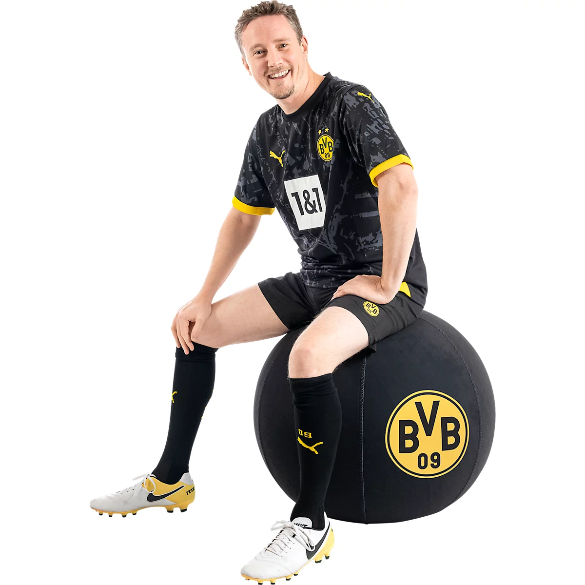 Ballon d'assise, avec logo BVB, produit officiel de la licence, avec poignée, Ø env. 650 mm, polyester &amp; PVC, noir