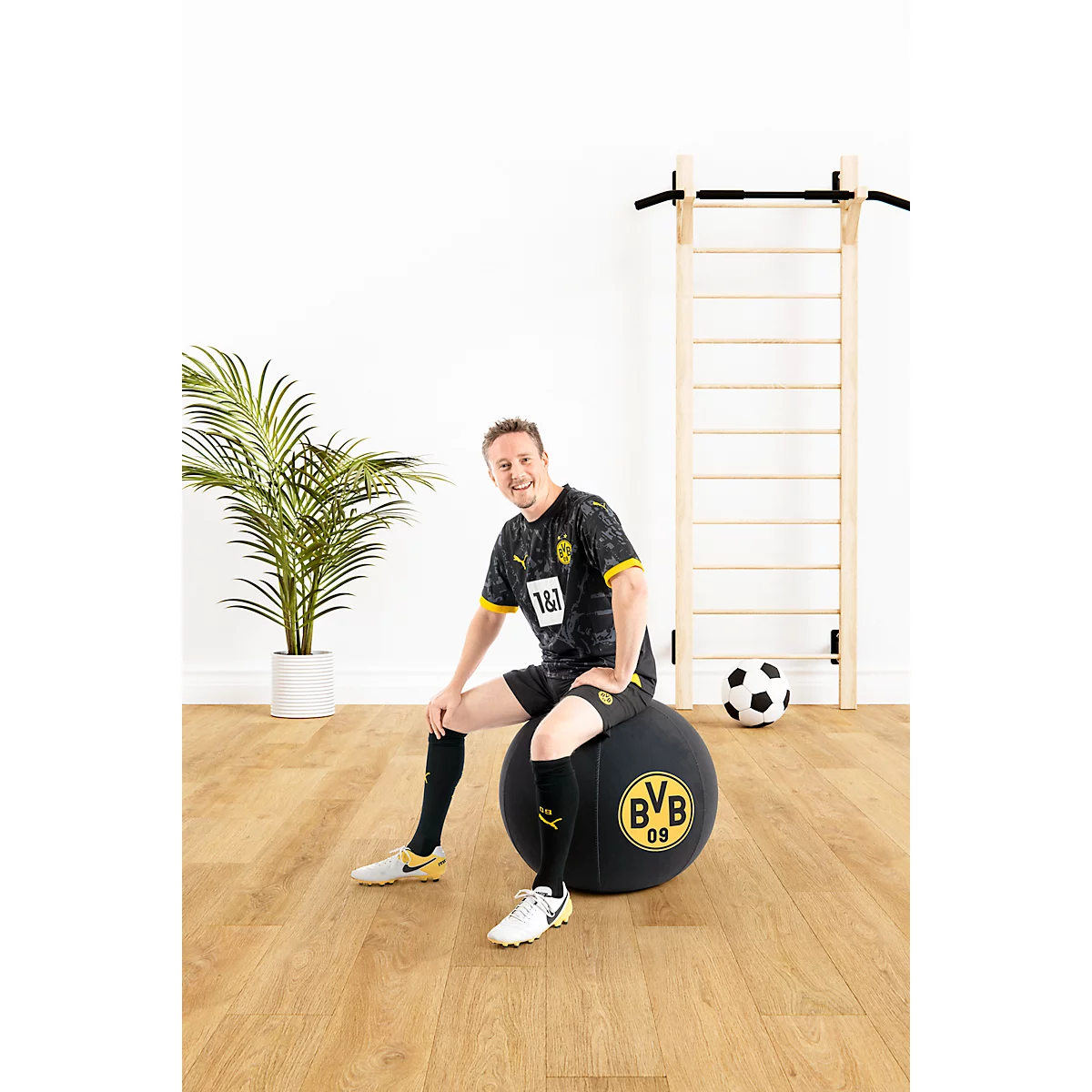 Ballon d'assise, avec logo BVB, produit officiel de la licence, avec poignée, Ø env. 650 mm, polyester &amp; PVC, noir
