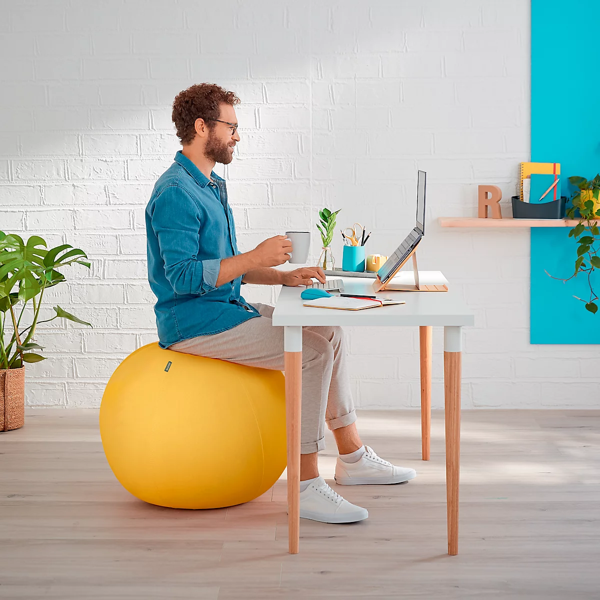 Ballon d'assise Ergo Cosy Leitz, Ø 650 mm, revêtement en tissu, jaune