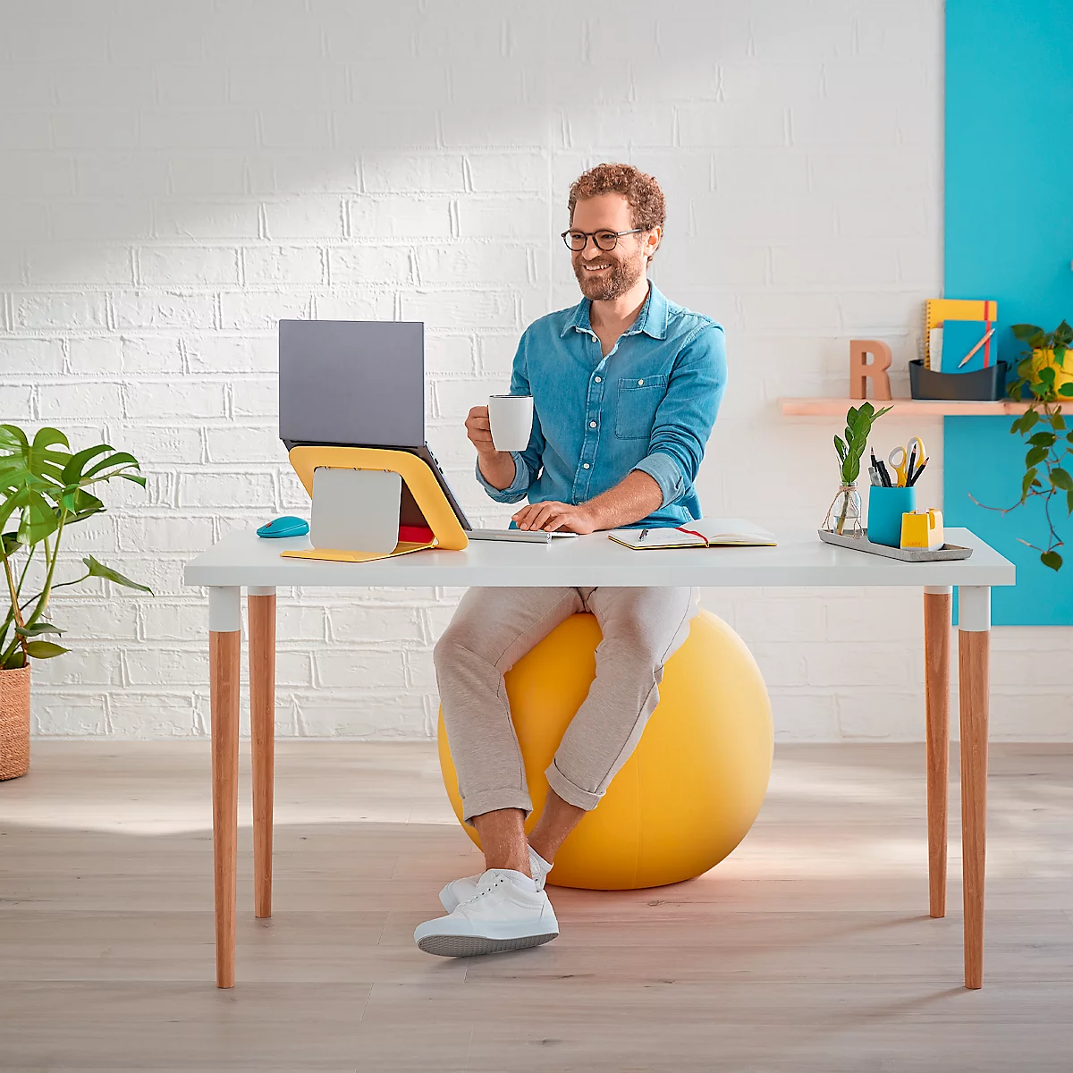 Ballon d'assise Ergo Cosy Leitz, Ø 650 mm, revêtement en tissu, jaune