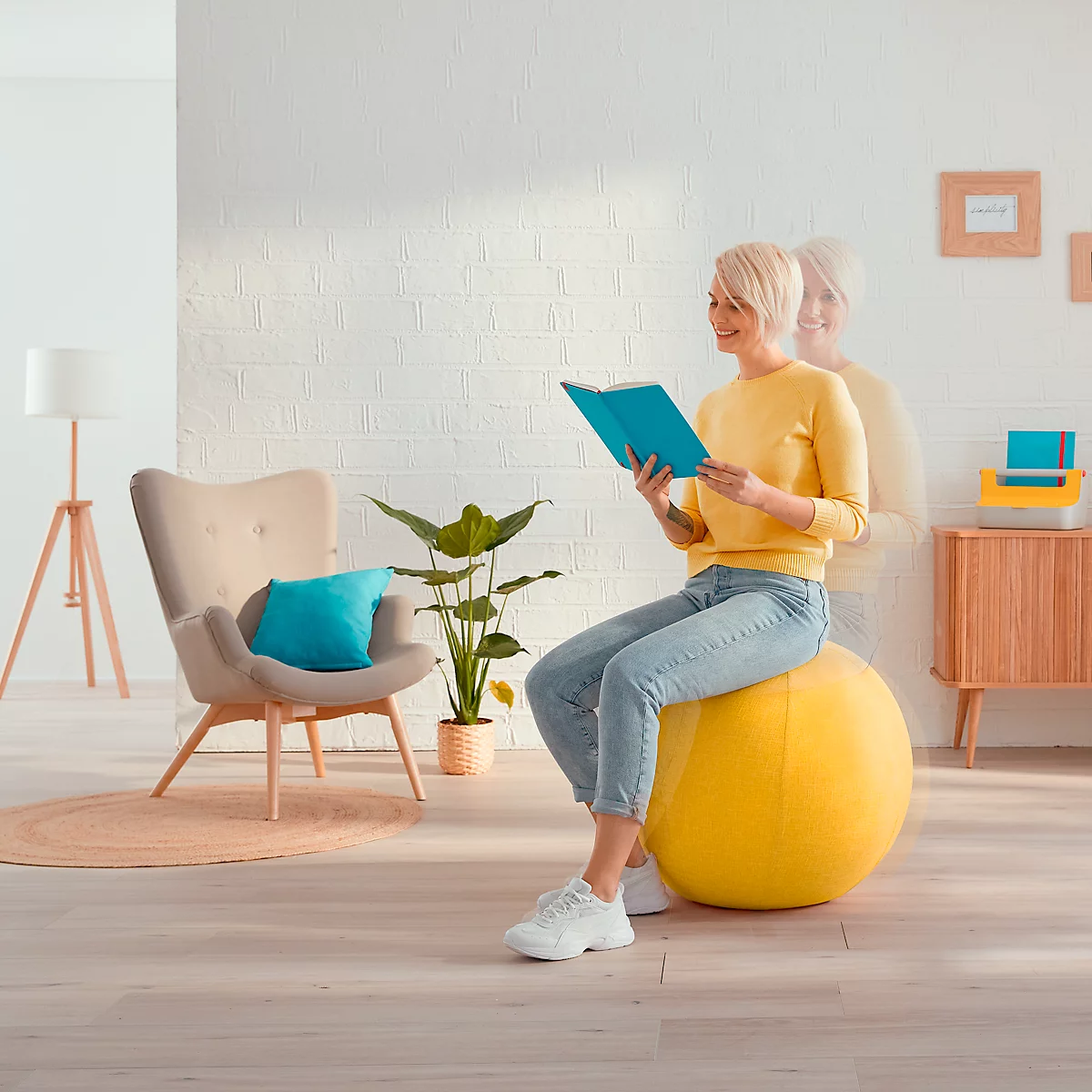 Ballon d'assise Ergo Cosy Leitz, Ø 650 mm, revêtement en tissu, jaune