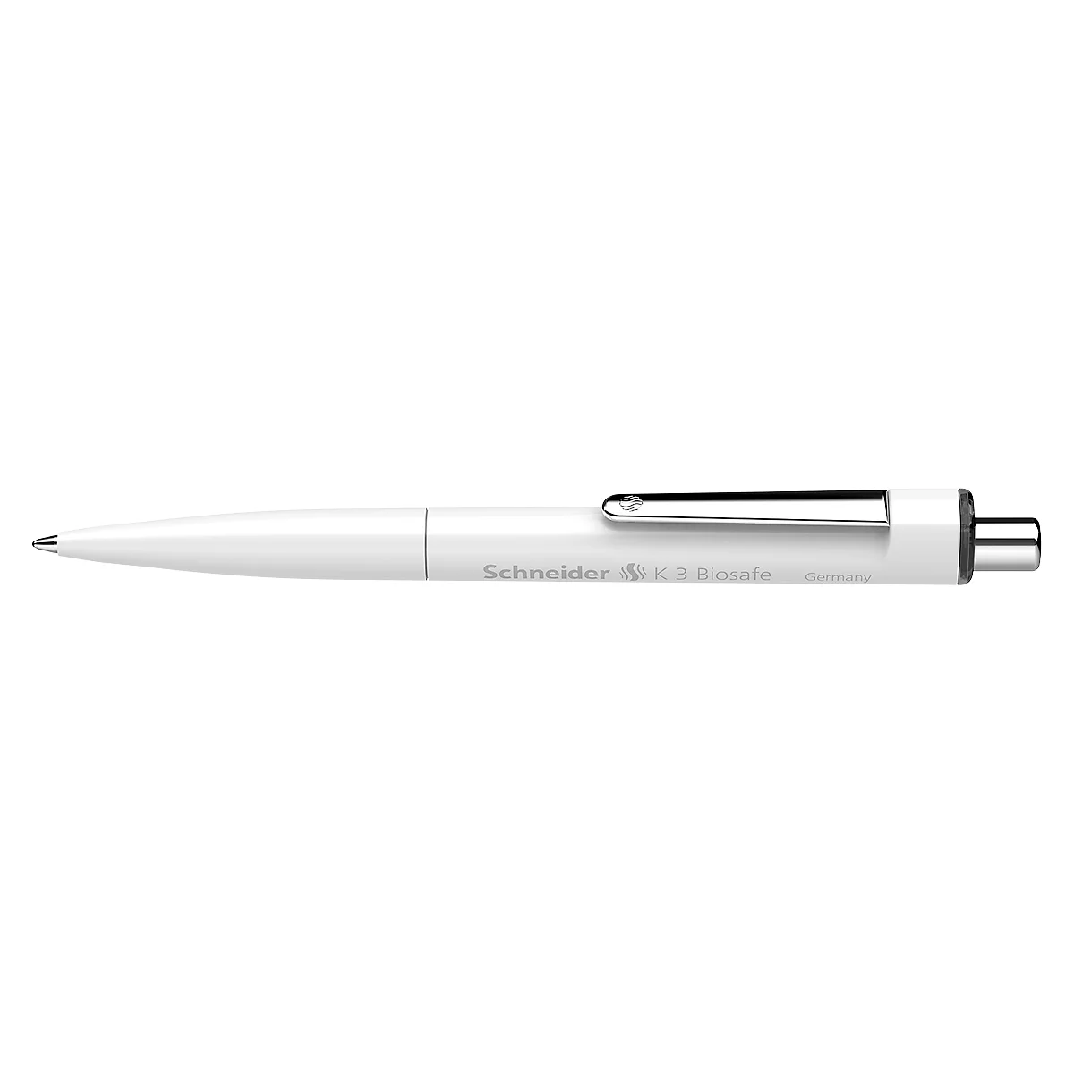 Balpen Schneider K3 Biosafe, slagbreedte M, onuitwisbaar, bioplastic, witte loop, zwarte schrijfkleur, 10 stuks.