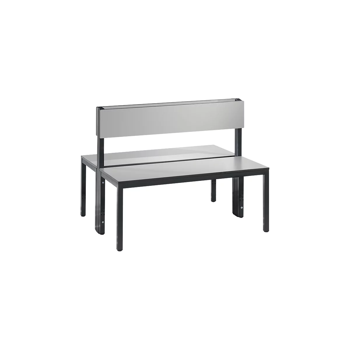 Banc Basic Plus, 2 côtés, dossier, sans porte-chaussures, châssis 4 pieds gris noir RAL 7021, L 1000 mm, décor gris argent