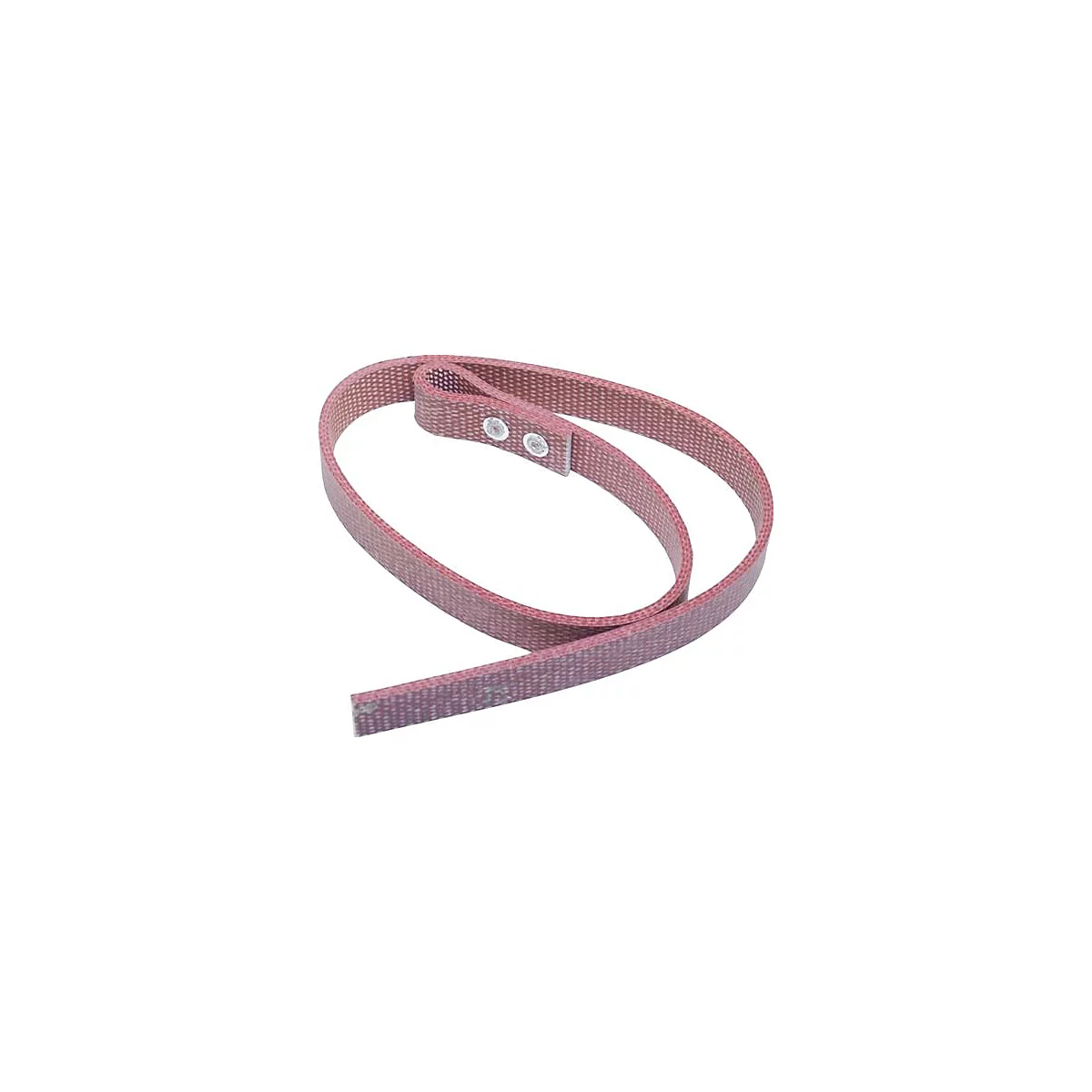 Sangle tissée rose-rouge avec des œillets métalliques à une extrémité. Il est placé en cercle.