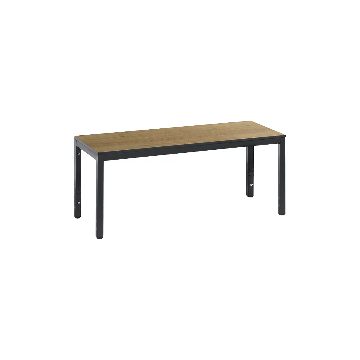 Banc de vestiaire Basic Plus, pour locaux humides, sans dossier, piétement à 4 branches gris noir RAL 7021, sans grille à chaussures, L 1000 mm, décor chêne Serrano