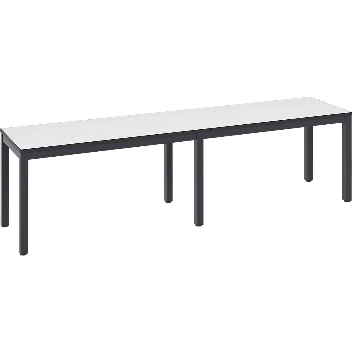 Banc de vestiaire Basic Plus, pour locaux humides, sans dossier, piétement à 6 branches gris noir RAL 7021, sans grille à chaussures, L 1500 mm, décor blanc