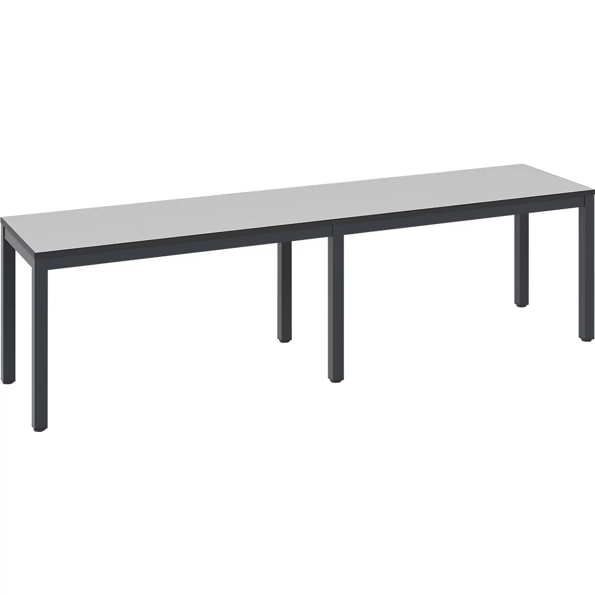Banc de vestiaire Basic Plus, pour locaux humides, sans dossier, piétement à 6 branches gris noir RAL 7021, sans grille à chaussures, L 1500 mm, décor gris argenté