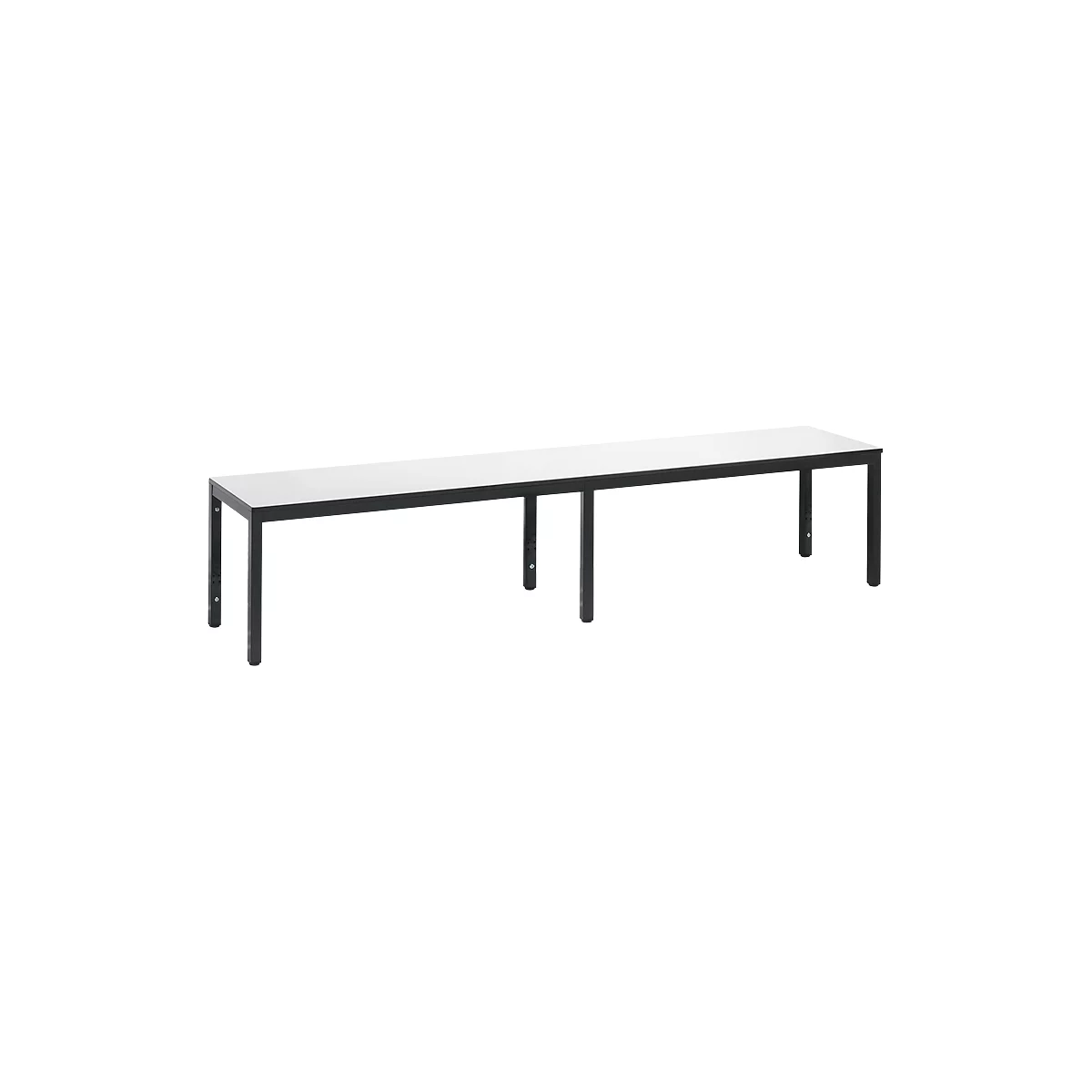 Banc de vestiaire Basic Plus, pour locaux humides, sans dossier, piétement à 6 branches gris noir RAL 7021, sans grille à chaussures, L 1960 mm, décor blanc