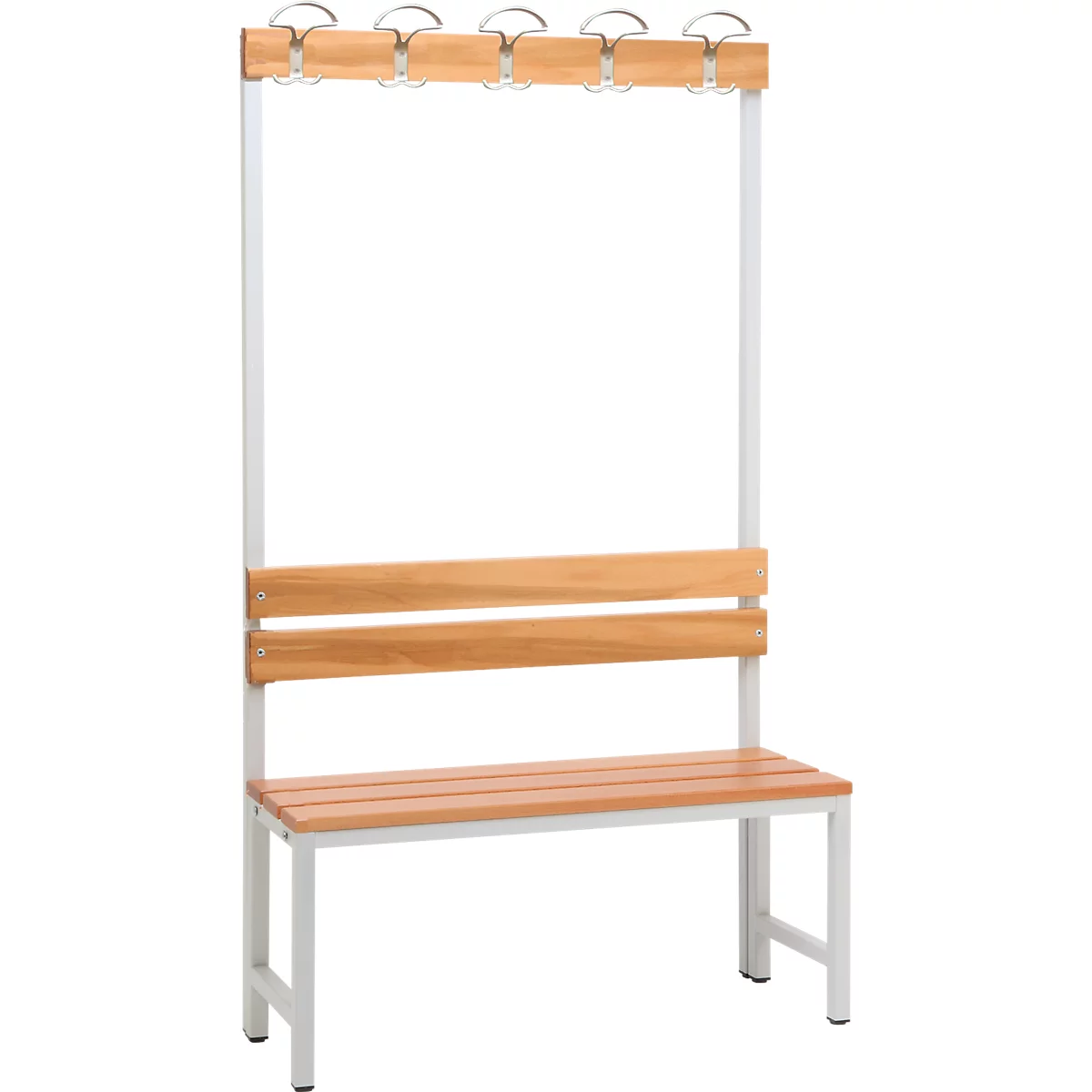Banc de vestiaire - L 1000 x P 300 x H 1700 mm - dossier et 5 crochets