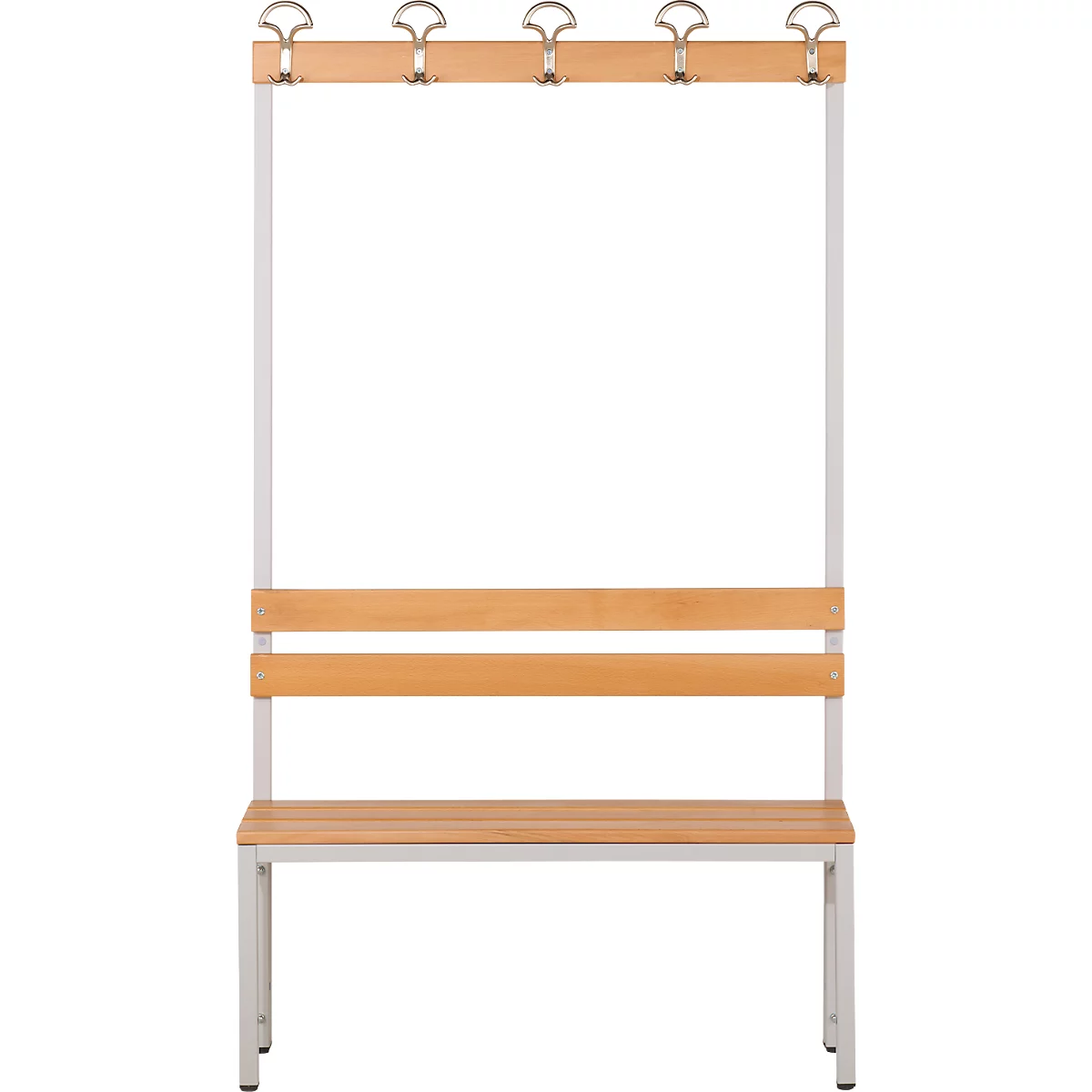 Banc de vestiaires avec dossier et crochets L 1000 mm