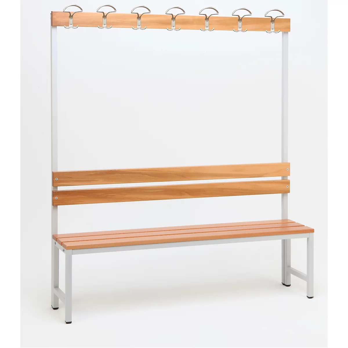Banc de vestiaires avec dossier et crochets L 1500 mm