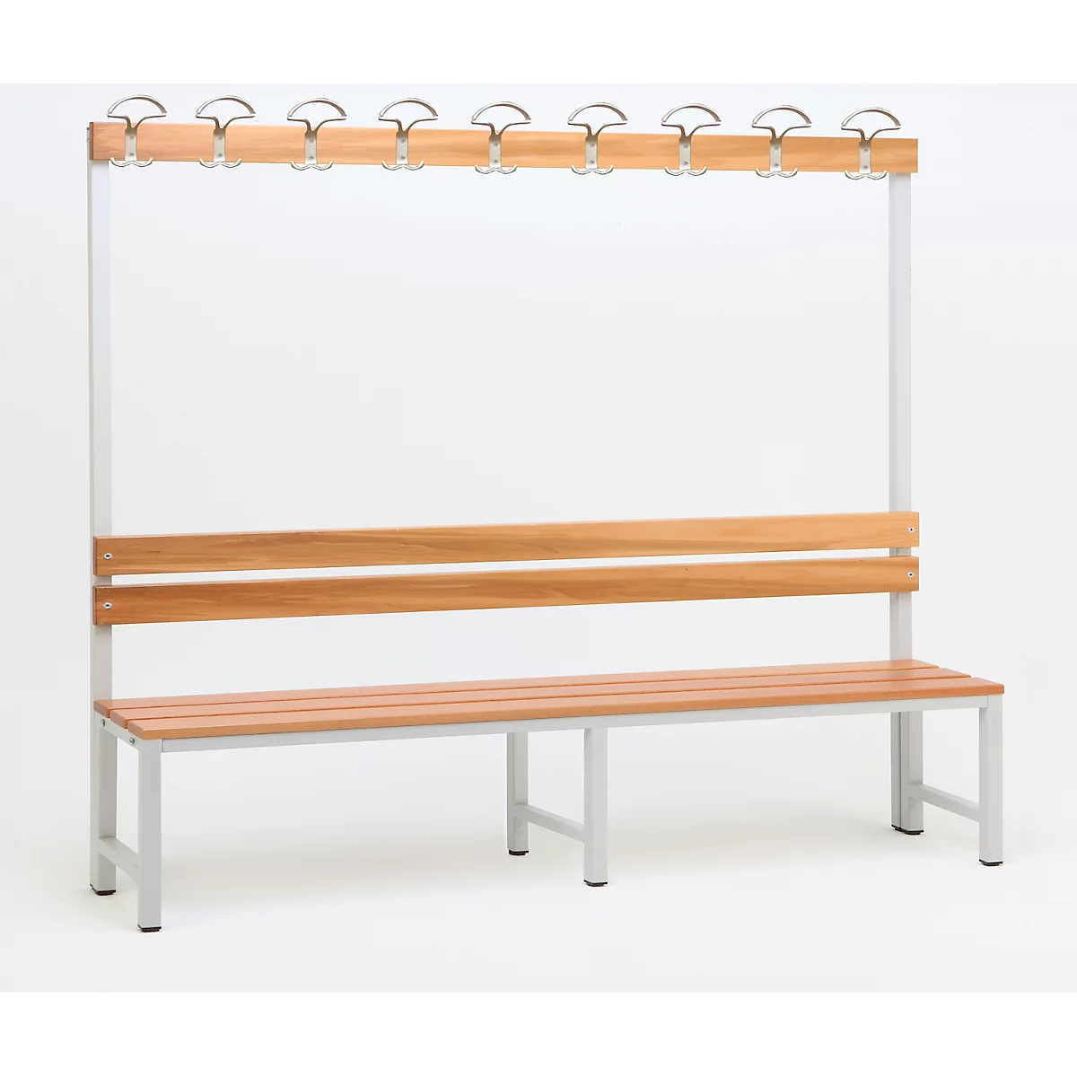 Banc de vestiaires avec dossier et crochets L 2000 mm