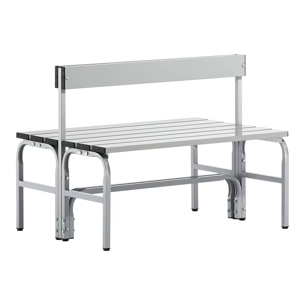 Banc de vestiaires, fil en inox/alu, double avec dossier, L 1015 mm, alu blanc