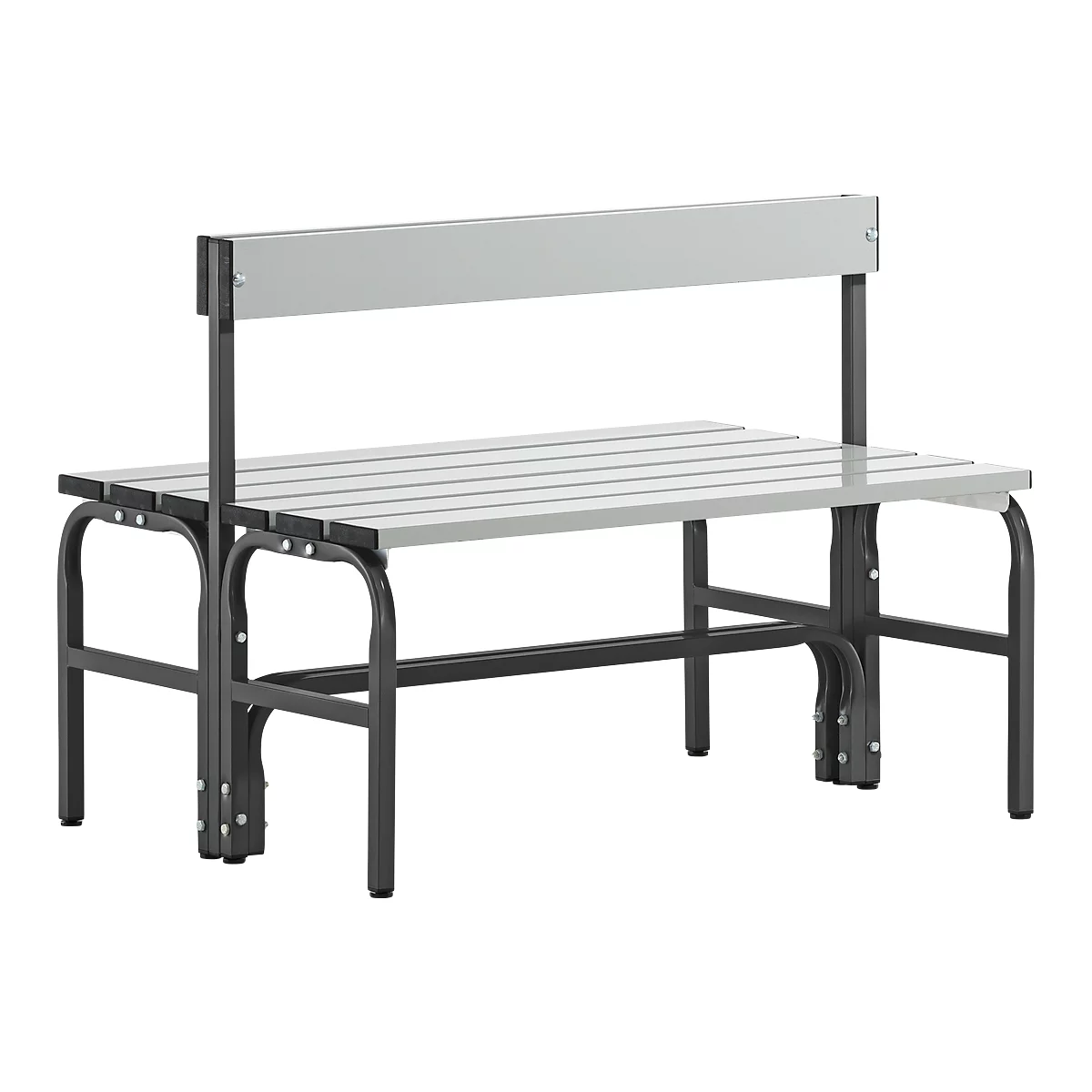 Banc de vestiaires, fil en inox/alu, double avec dossier, L 1015 mm, anthracite