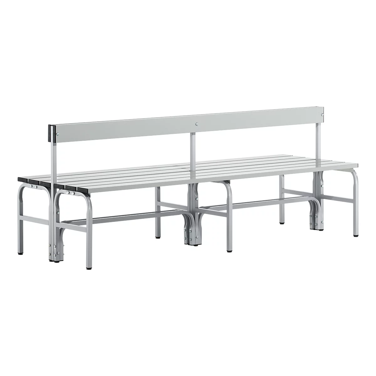 Banc de vestiaires, fil en inox/alu, double avec dossier, L 2000 mm, alu blanc