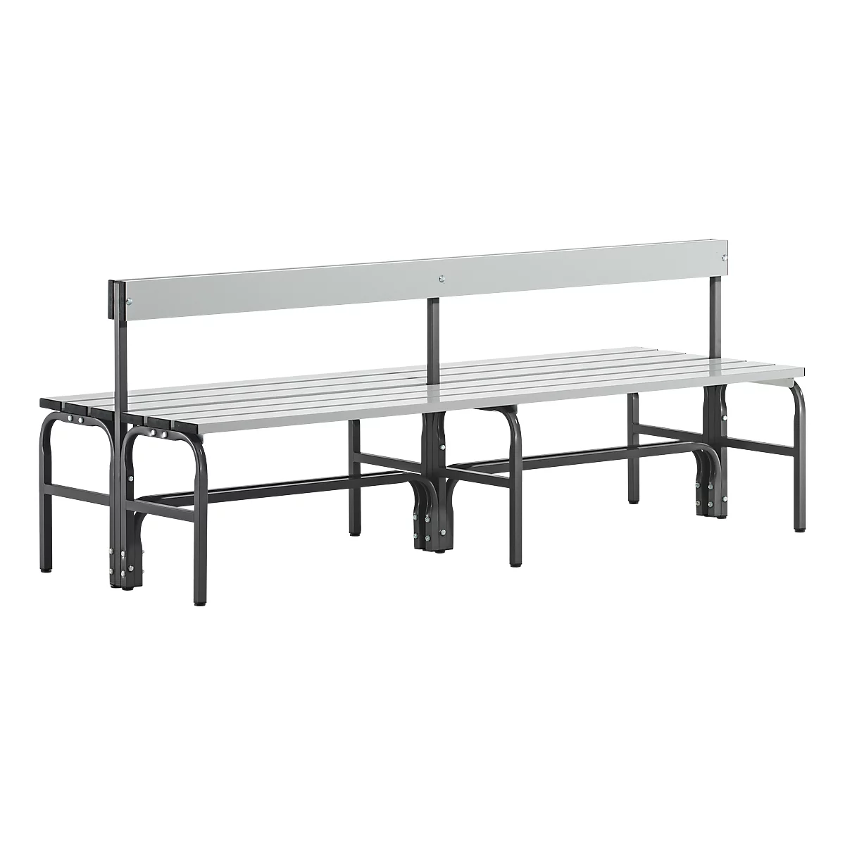 Banc de vestiaires, fil en inox/alu, double avec dossier, L 2000 mm, anthracite