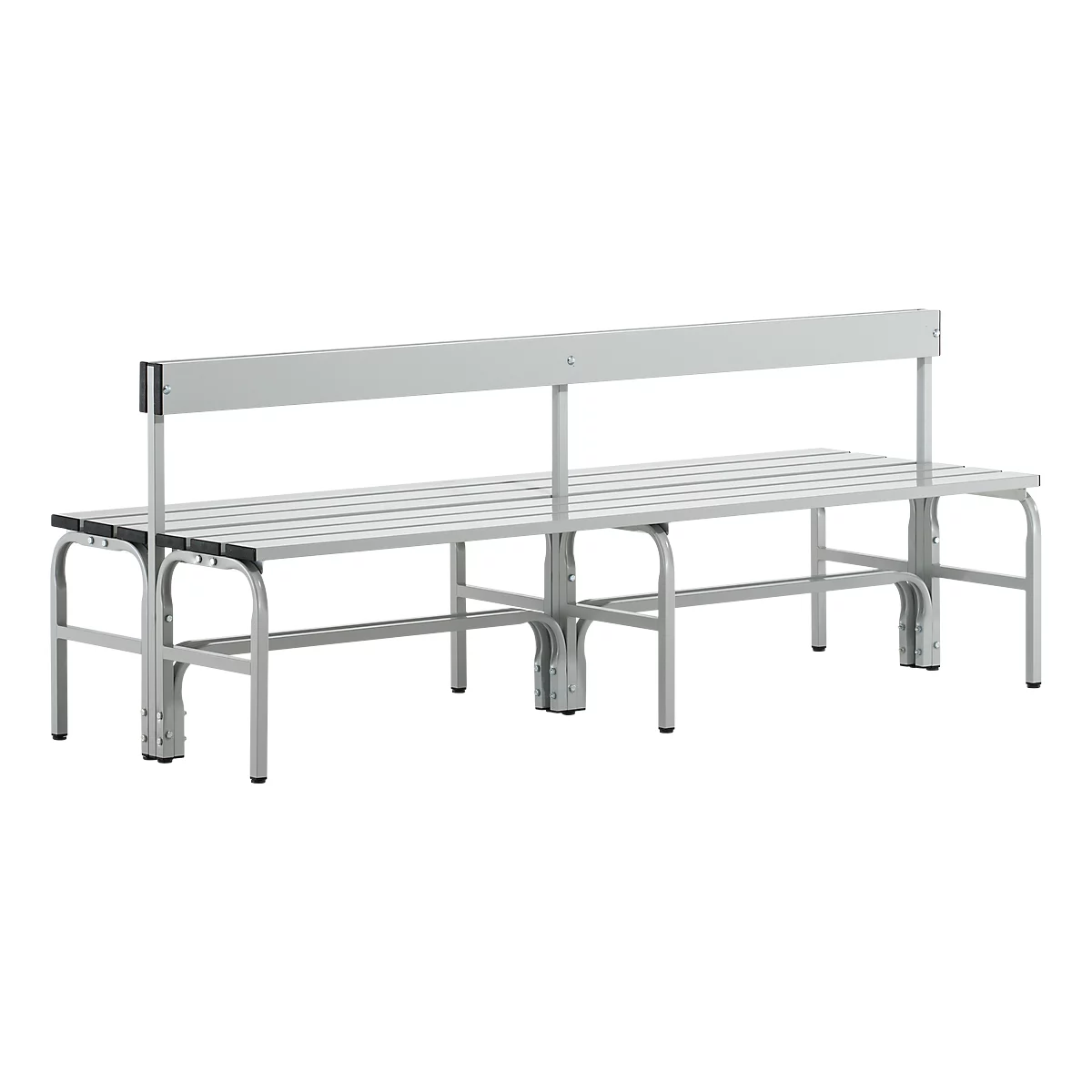 Banc de vestiaires, fil en inox/alu, double avec dossier, L 2000 mm, gris clair
