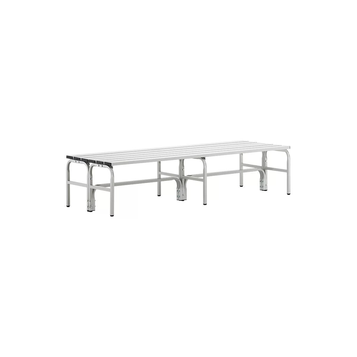 Banc de vestiaires, fils en acier/alu, double, 2000 mm de long, gris clair