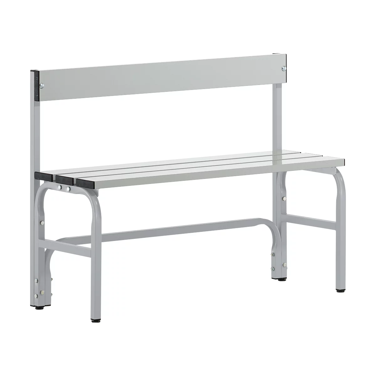 Banc de vestiaires, fils en acier/alu, simple avec dossier, 1015 mm de long, alu blanc