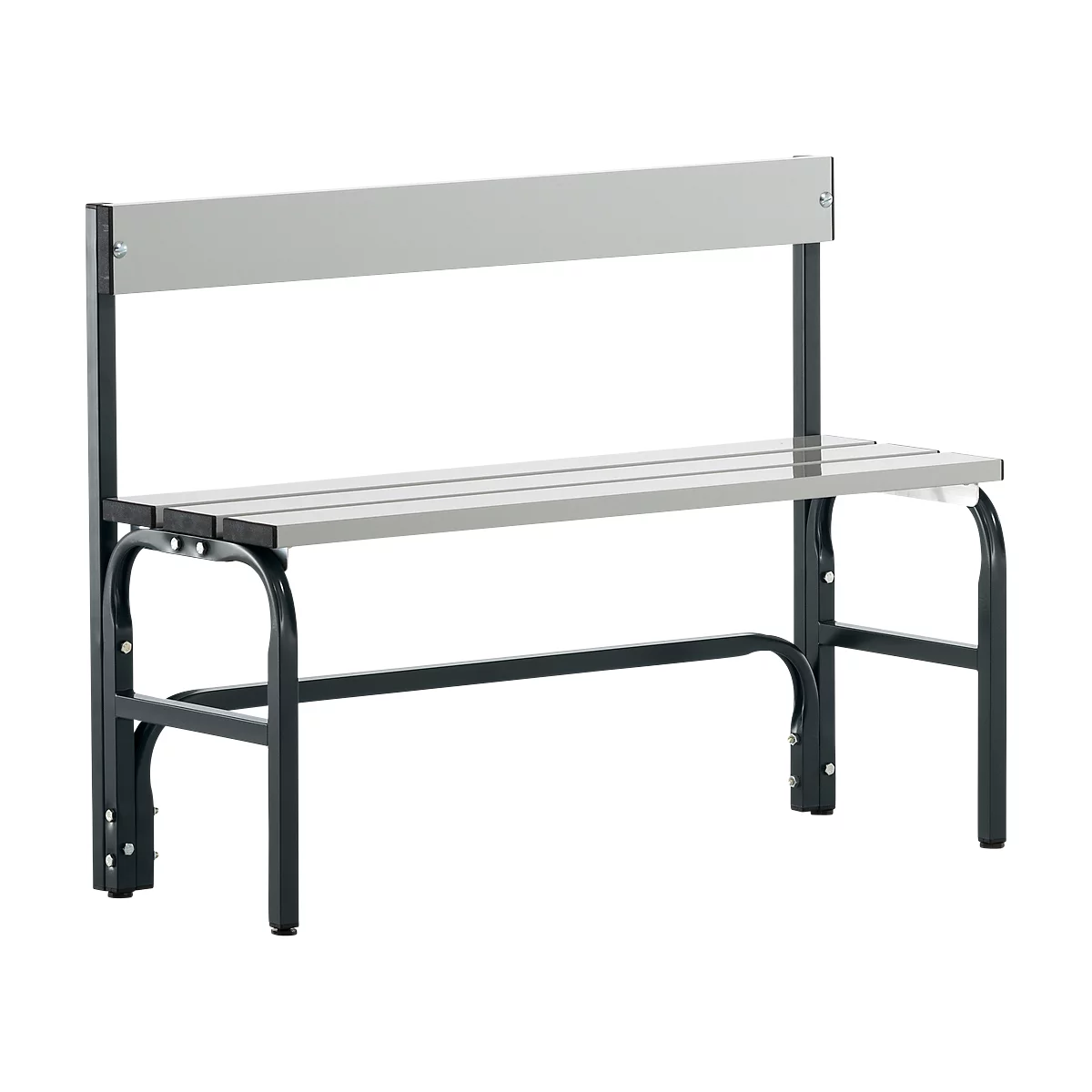 Banc de vestiaires, fils en acier/alu, simple avec dossier, 1015 mm de long, anthracite