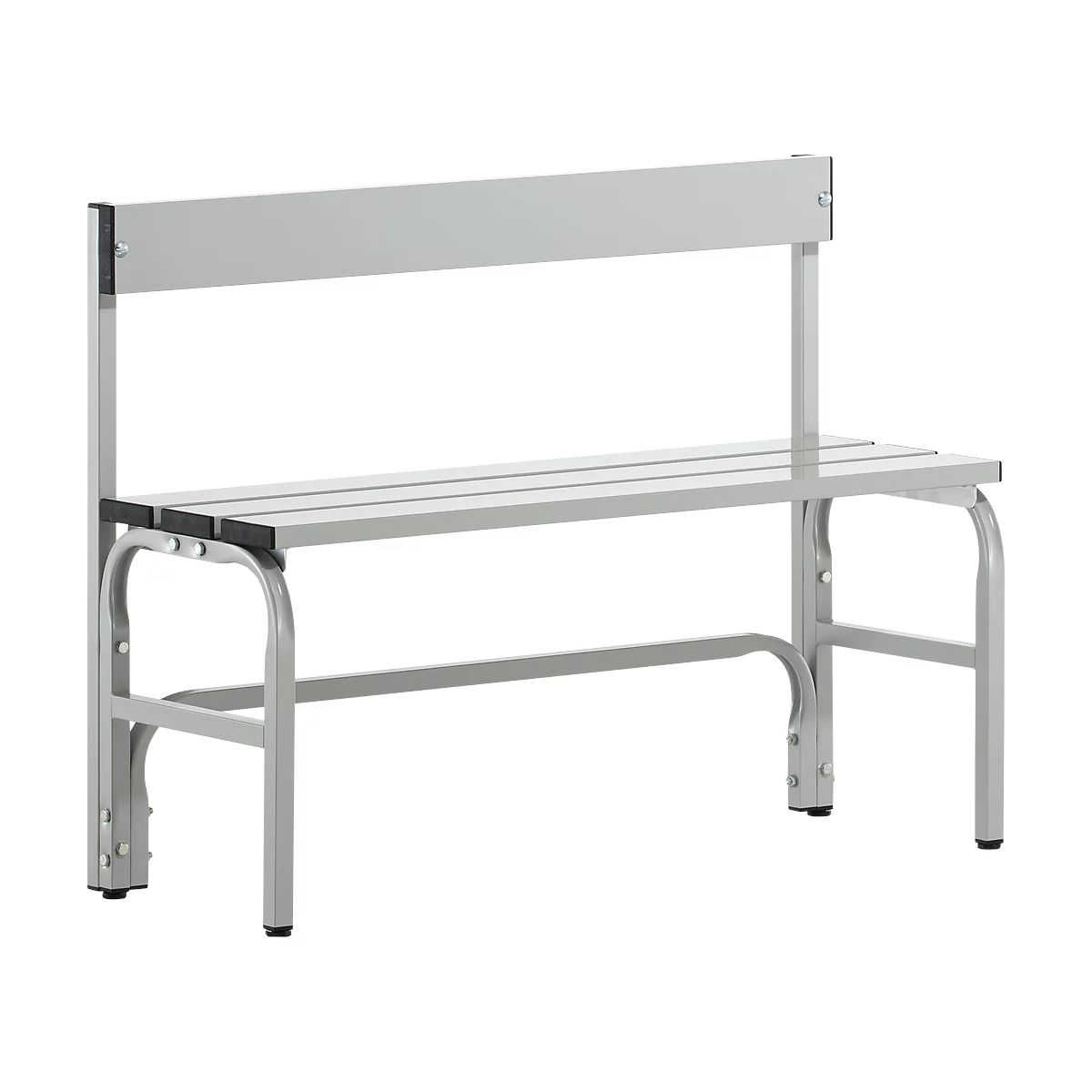 Banc de vestiaires, fils en acier/alu, simple avec dossier, 1015 mm de long, gris clair