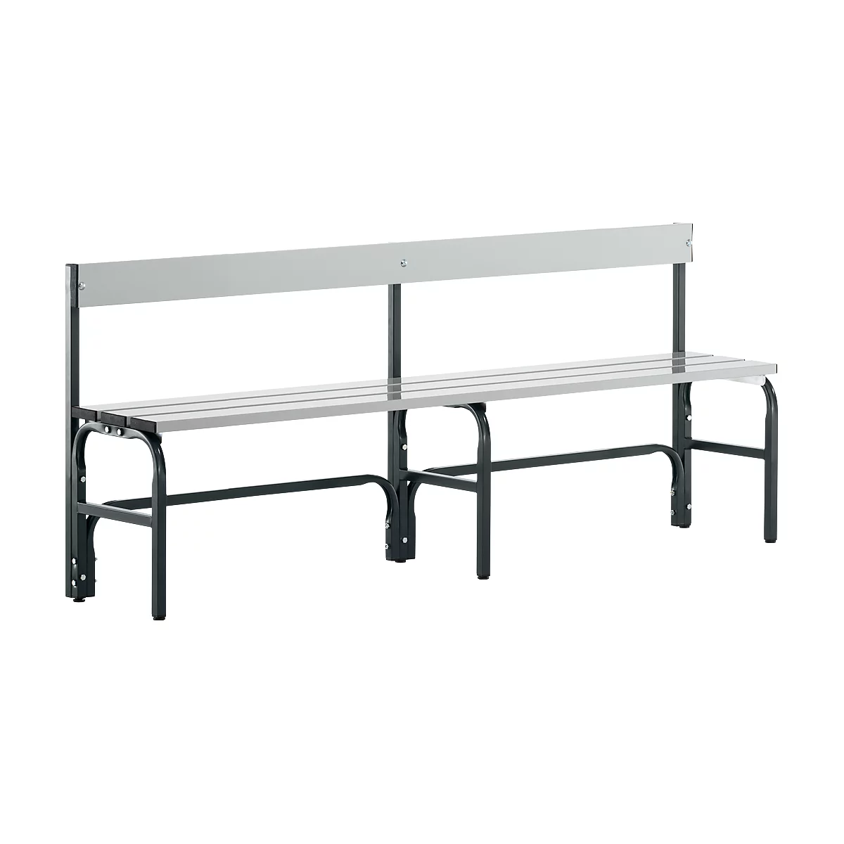 Banc de vestiaires, fils en acier/alu, simple avec dossier, 1500 mm de long, anthracite