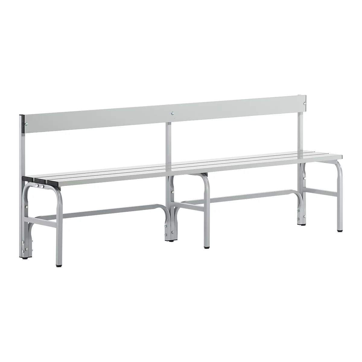 Banc de vestiaires, fils en acier/alu, simple avec dossier, 2000 mm de long, alu blanc