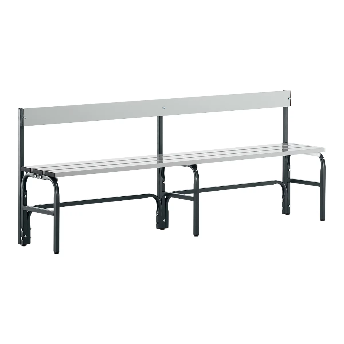 Banc de vestiaires, fils en acier/alu, simple avec dossier, 2000 mm de long, anthracite
