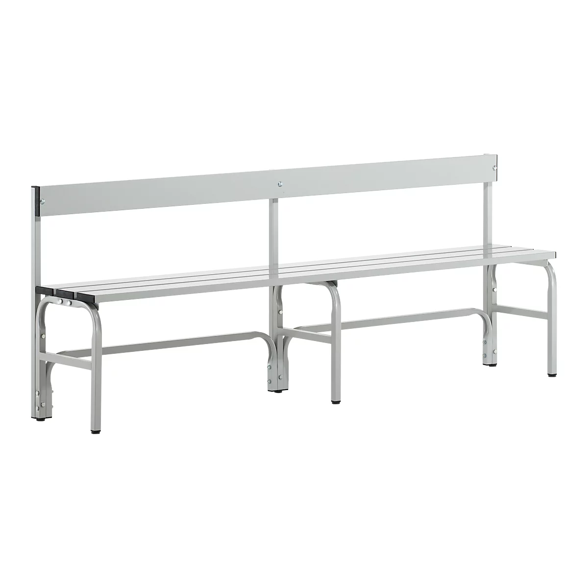 Banc de vestiaires, fils en acier/alu, simple avec dossier, 2000 mm de long, gris clair