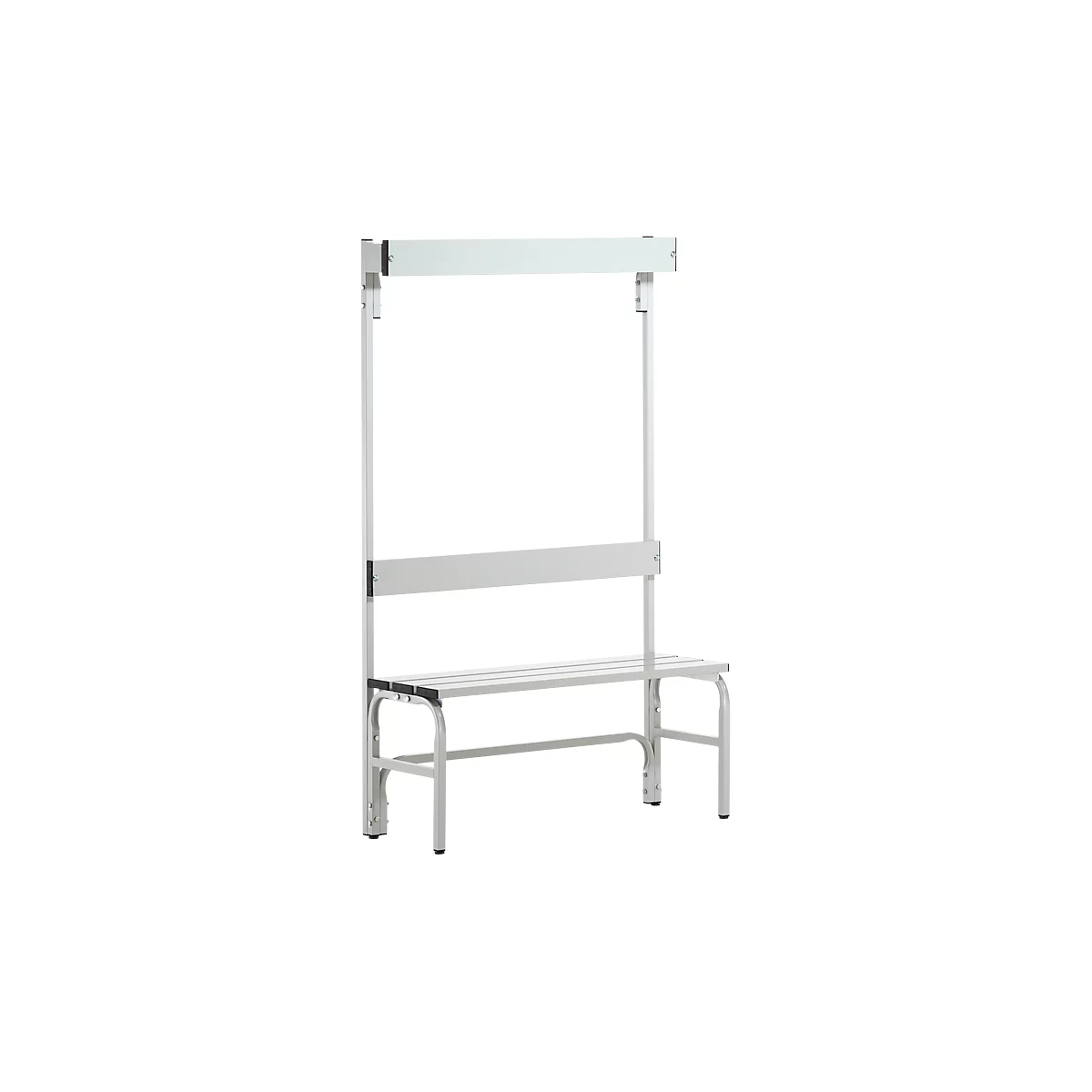 Banc de vestiaires, fils en acier/alu, simple avec portemanteaux, 1015 mm de long, gris clair