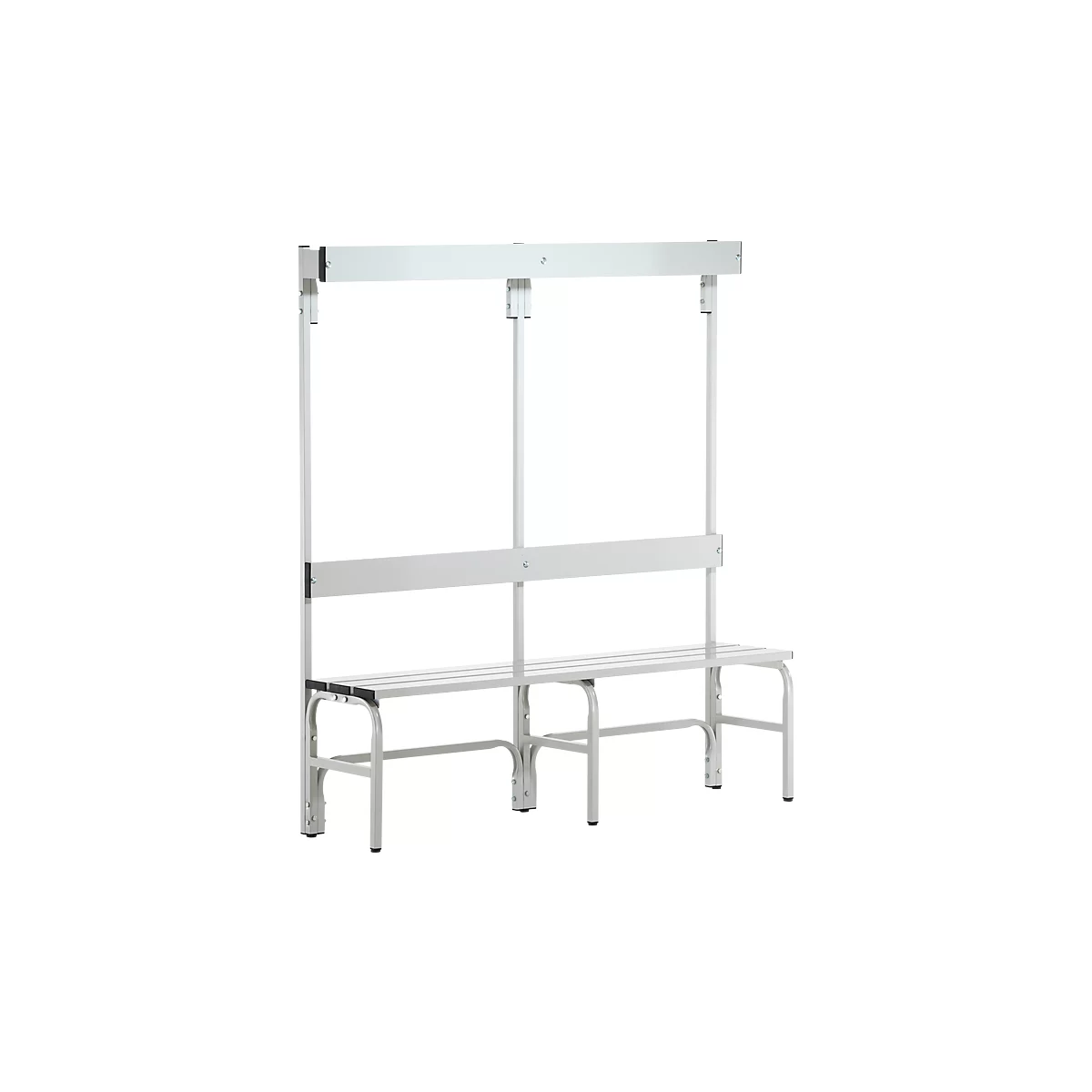 Banc de vestiaires, fils en acier/alu, simple avec portemanteaux, 1500 mm de long, gris clair