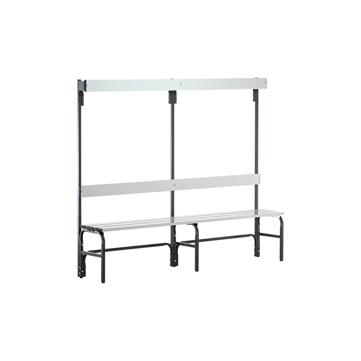 Banc de vestiaires, fils en acier/alu, simple avec portemanteaux, 2000 mm de long, anthracite