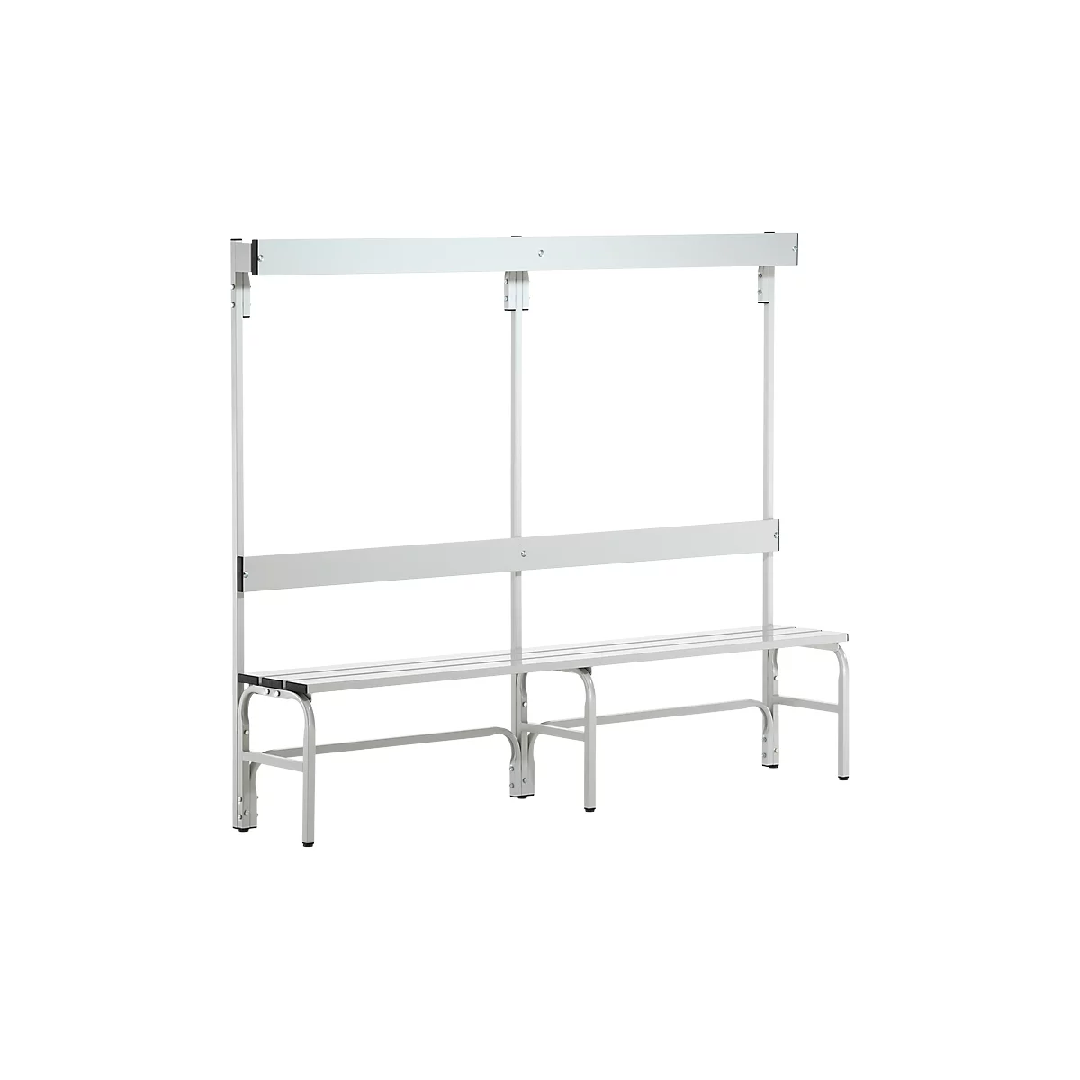 Banc de vestiaires, fils en acier/alu, simple avec portemanteaux, 2000 mm de long, gris clair