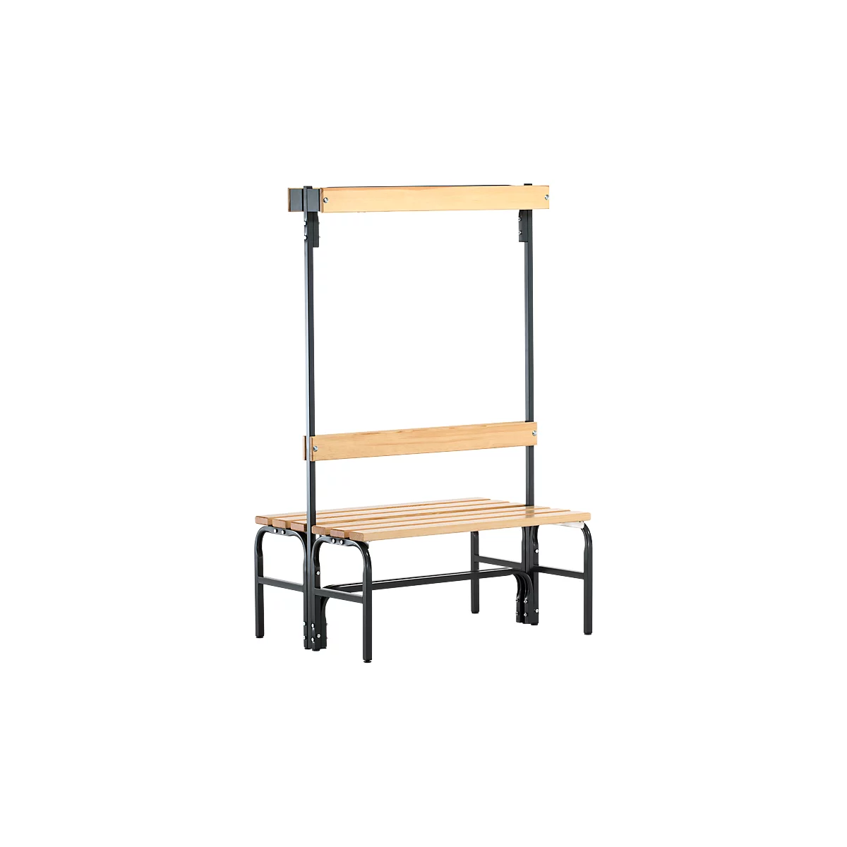 Banc de vestiaires, fils en acier/bois, double, avec portemanteaux, L 1015 mm, anthracite
