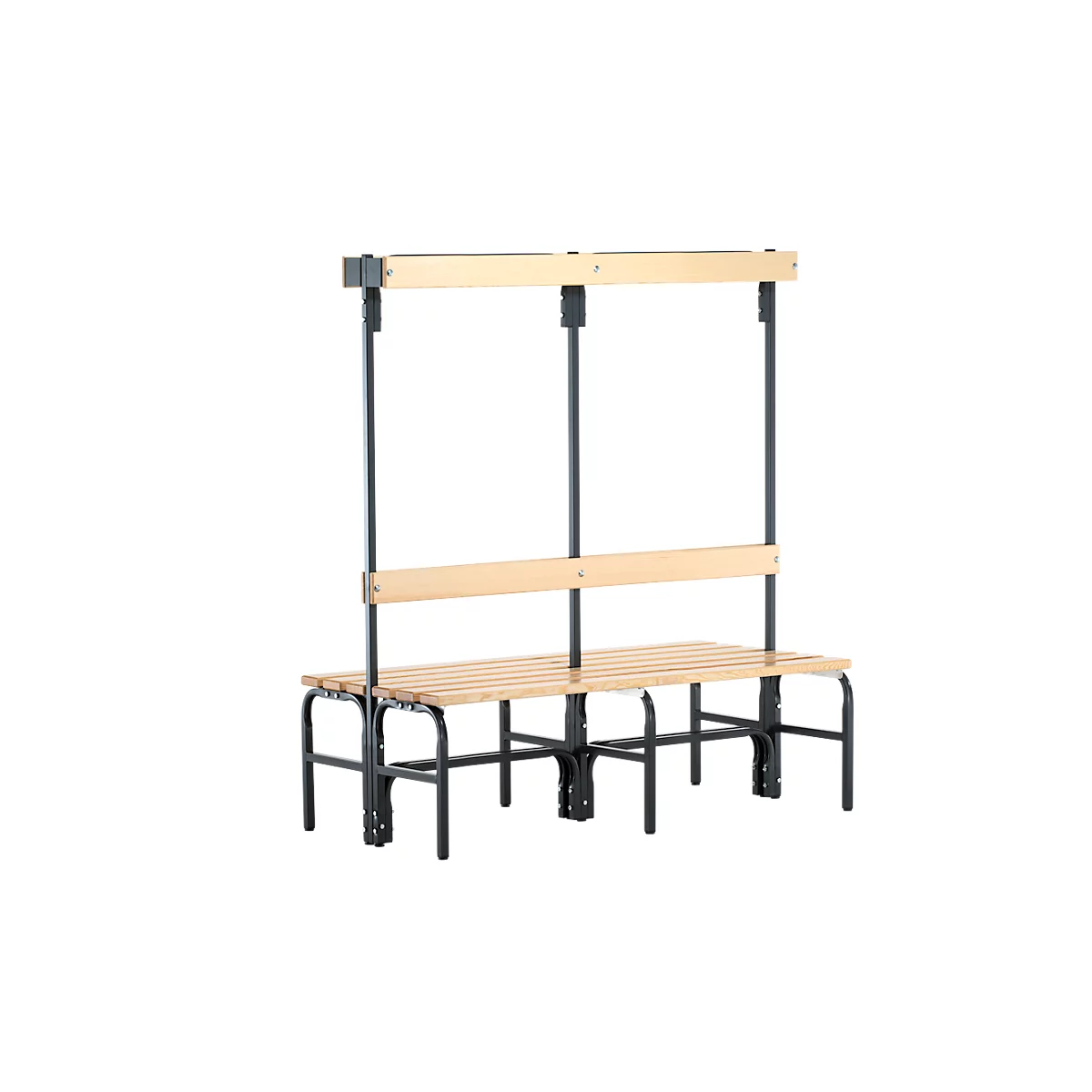 Banc de vestiaires, fils en acier/bois, double, avec portemanteaux, L 1500 mm, anthracite