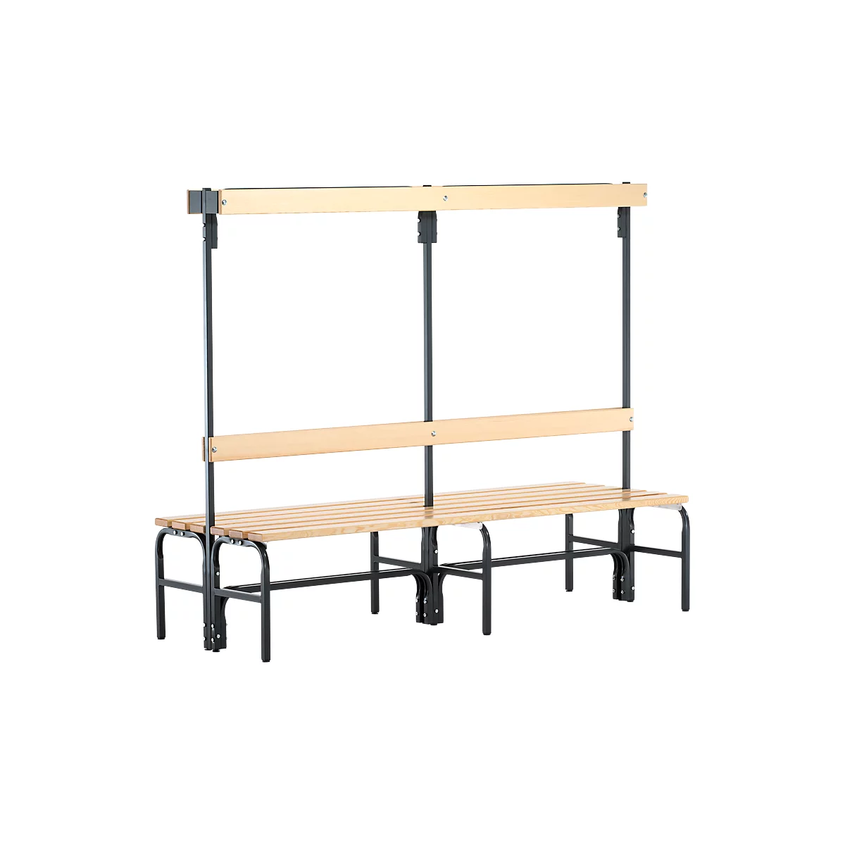 Banc de vestiaires, fils en acier/bois, double, avec portemanteaux, L 2000 mm, anthracite