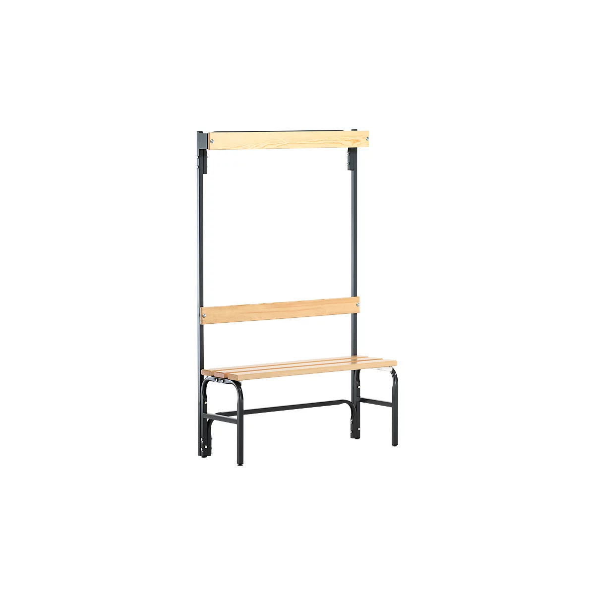 Banc de vestiaires, fils en acier/bois, simple, avec portemanteaux, L 1015 mm, anthracite
