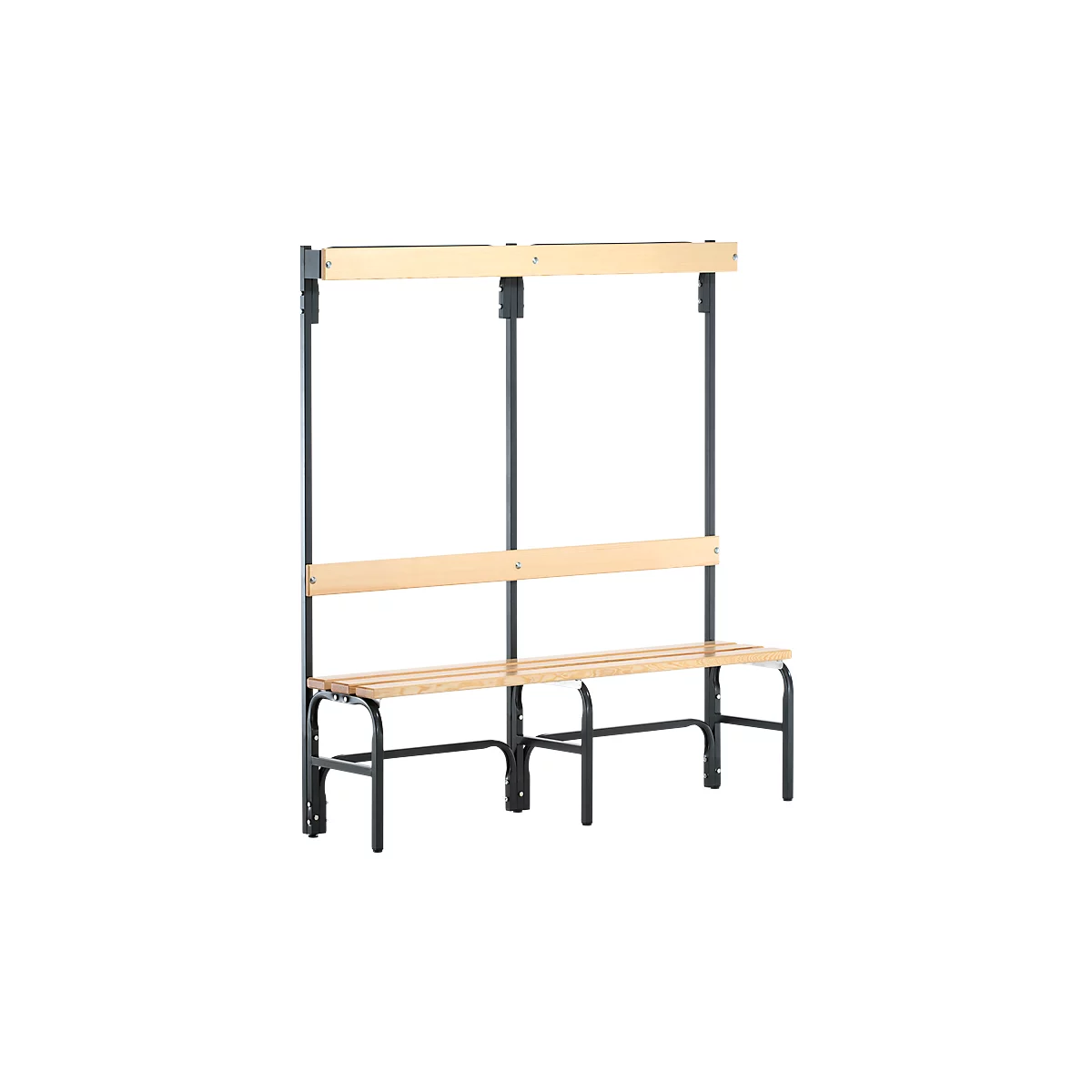 Banc de vestiaires, fils en acier/bois, simple, avec portemanteaux, L 1500 mm, anthracite